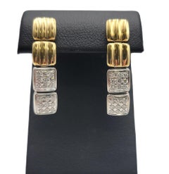 Chimento Pendientes de oro de 18 quilates Square Link Diamond Dangle Pierced F-G / VS1-2