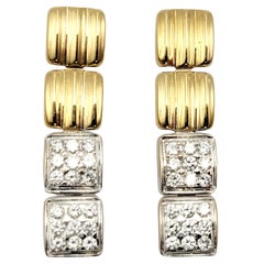 Chimento 18 Karat Gold Square Link Diamond Dangle Pierced Earrings F-G / VS1-2