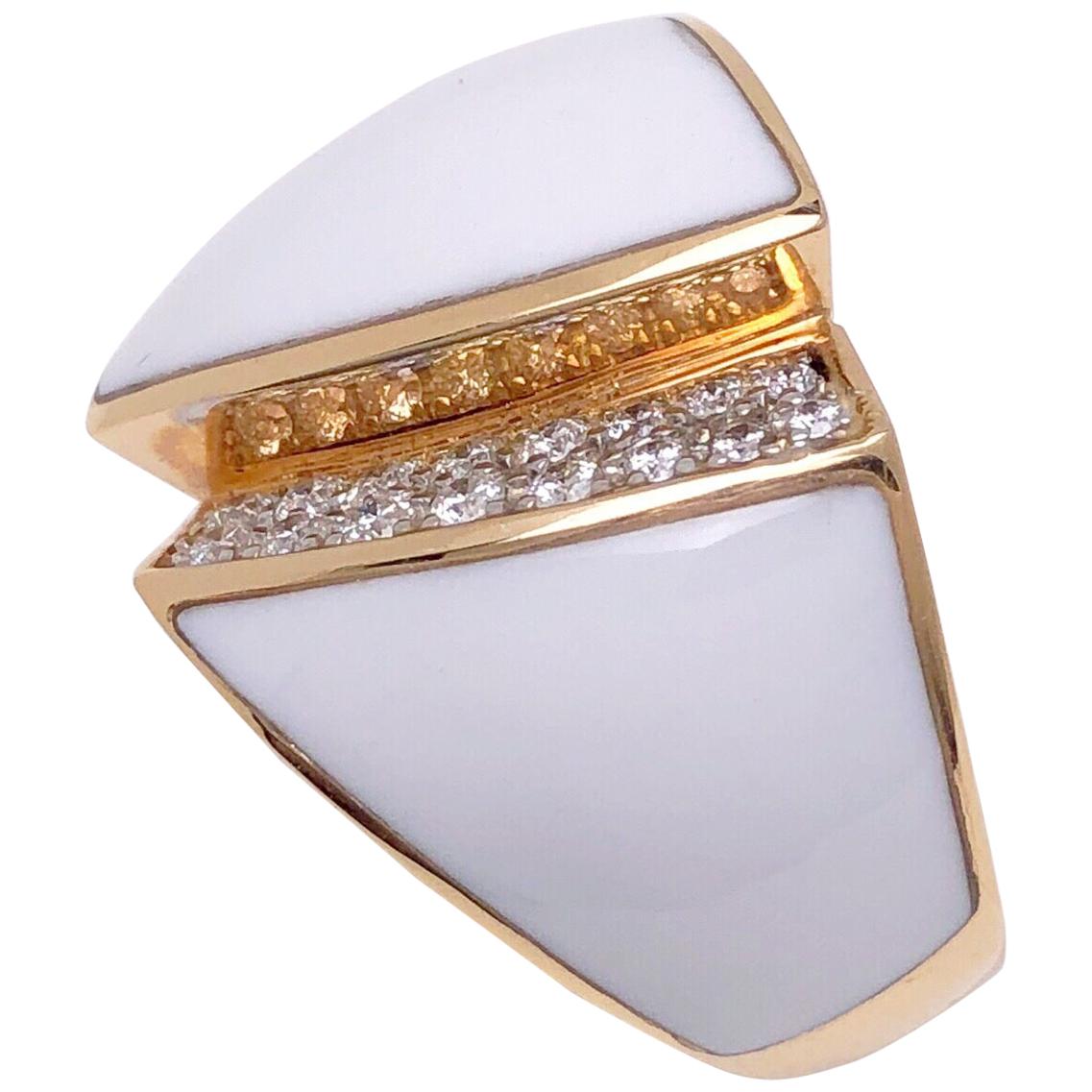 Chimento 18 Karat Roségold Desiderio-Ring mit weißem Achat und Diamanten