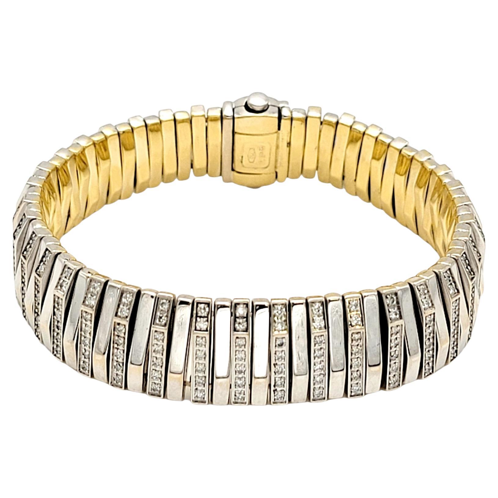 Chimento 18 Karat White and Yellow Gold Diamond Bar Link Bracelet 2.52 Carats For Sale
