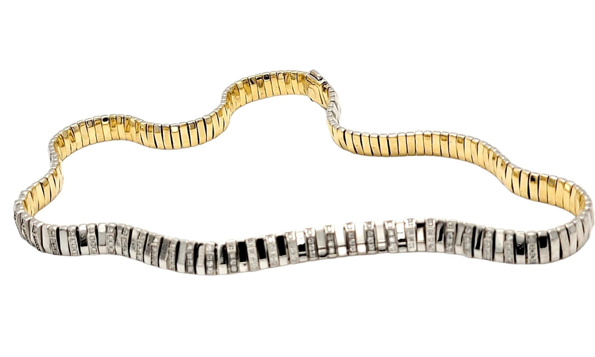 Contemporary Chimento 18 Karat White and Yellow Gold Diamond Bar Link Collar Necklace
