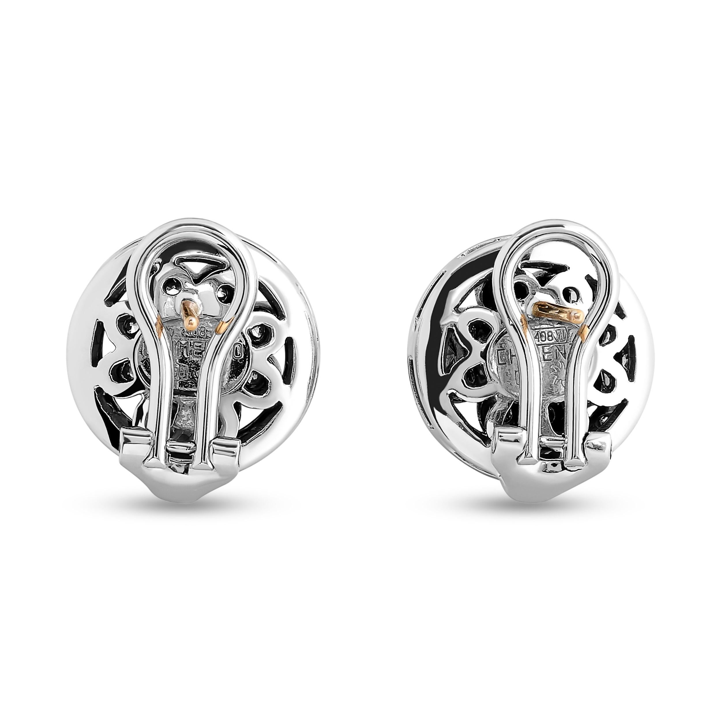 These elegant earrings, crafted by Chimento, feature a stunning design showcasing sparkling diamonds set in 18 karat white gold. The combination of the precious metal and the brilliant gemstones creates a luxurious and timeless piece that adds a