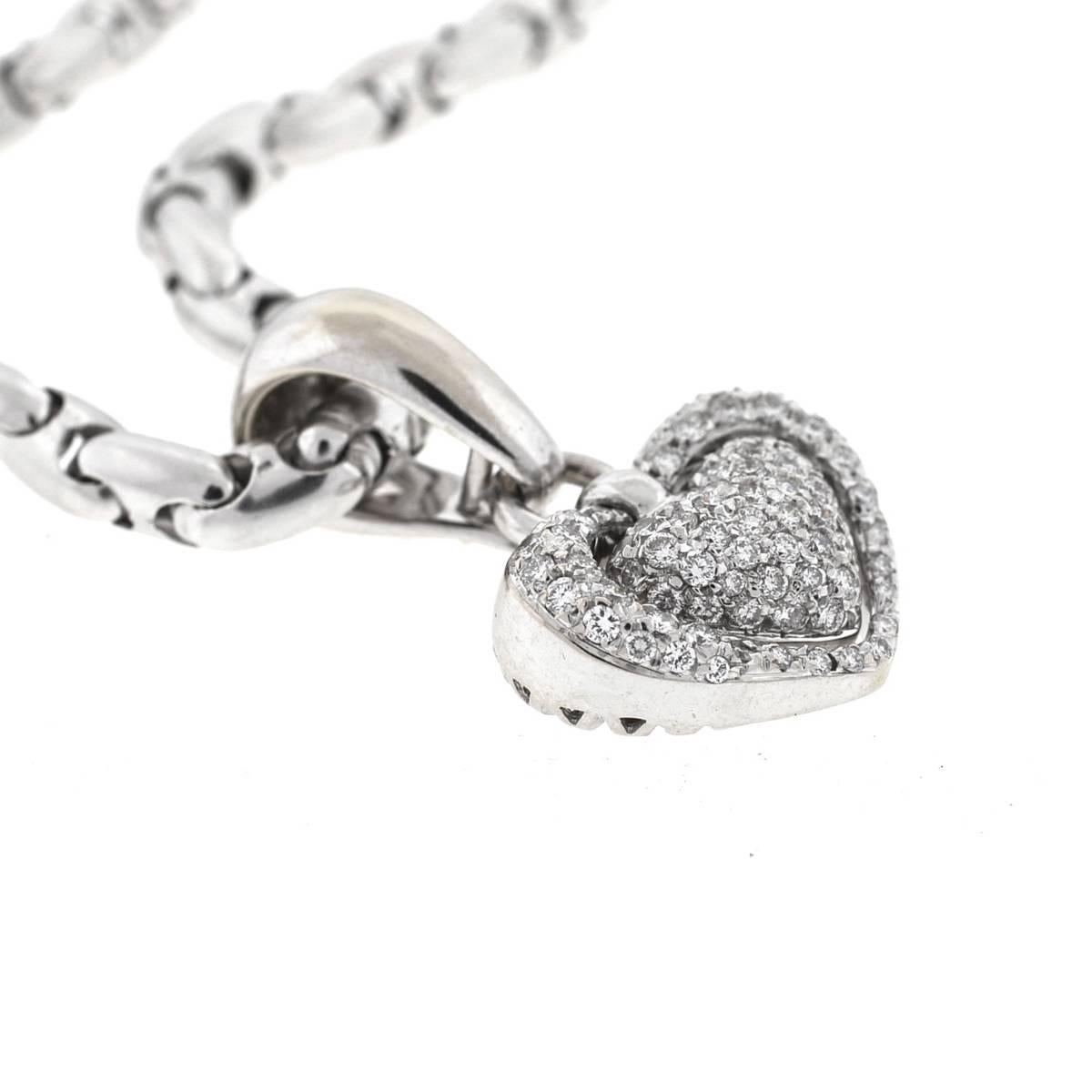Chimento 18 Karat White Gold Pave Diamond Heart Necklace In Excellent Condition In Boca Raton, FL