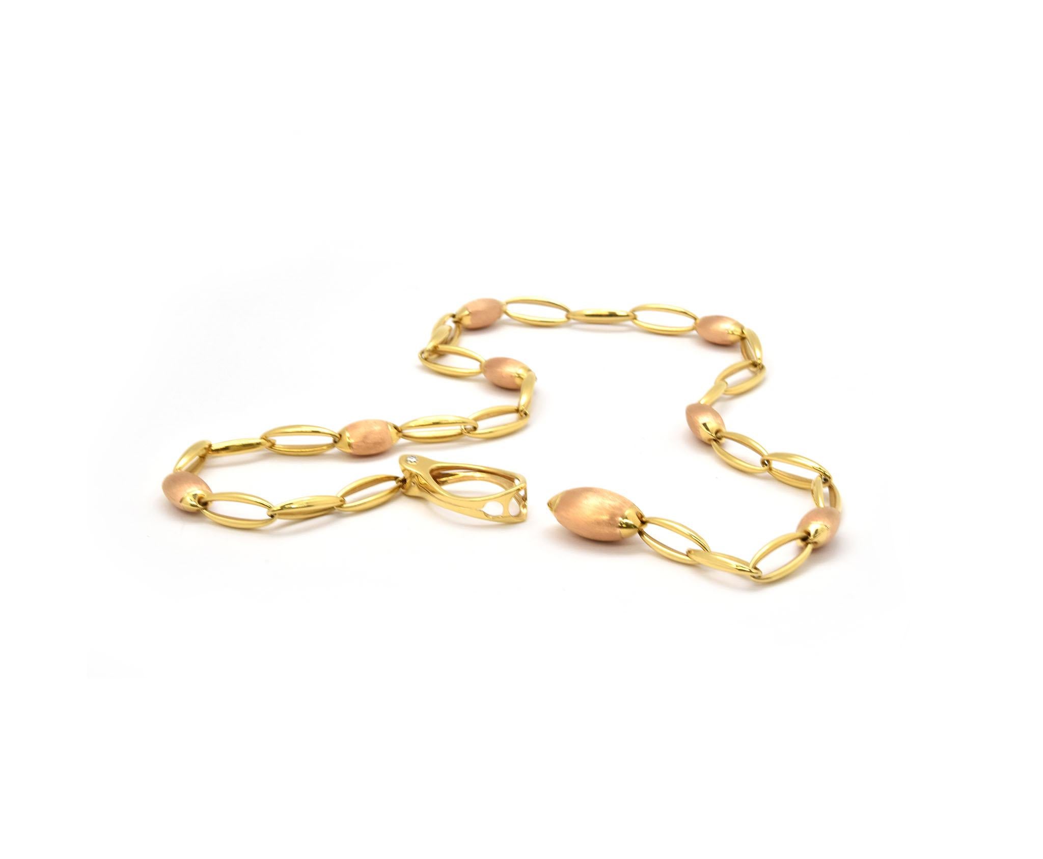 Women's or Men's Chimento 18 Karat Yellow and Rose Gold Oval Link Chain Necklace