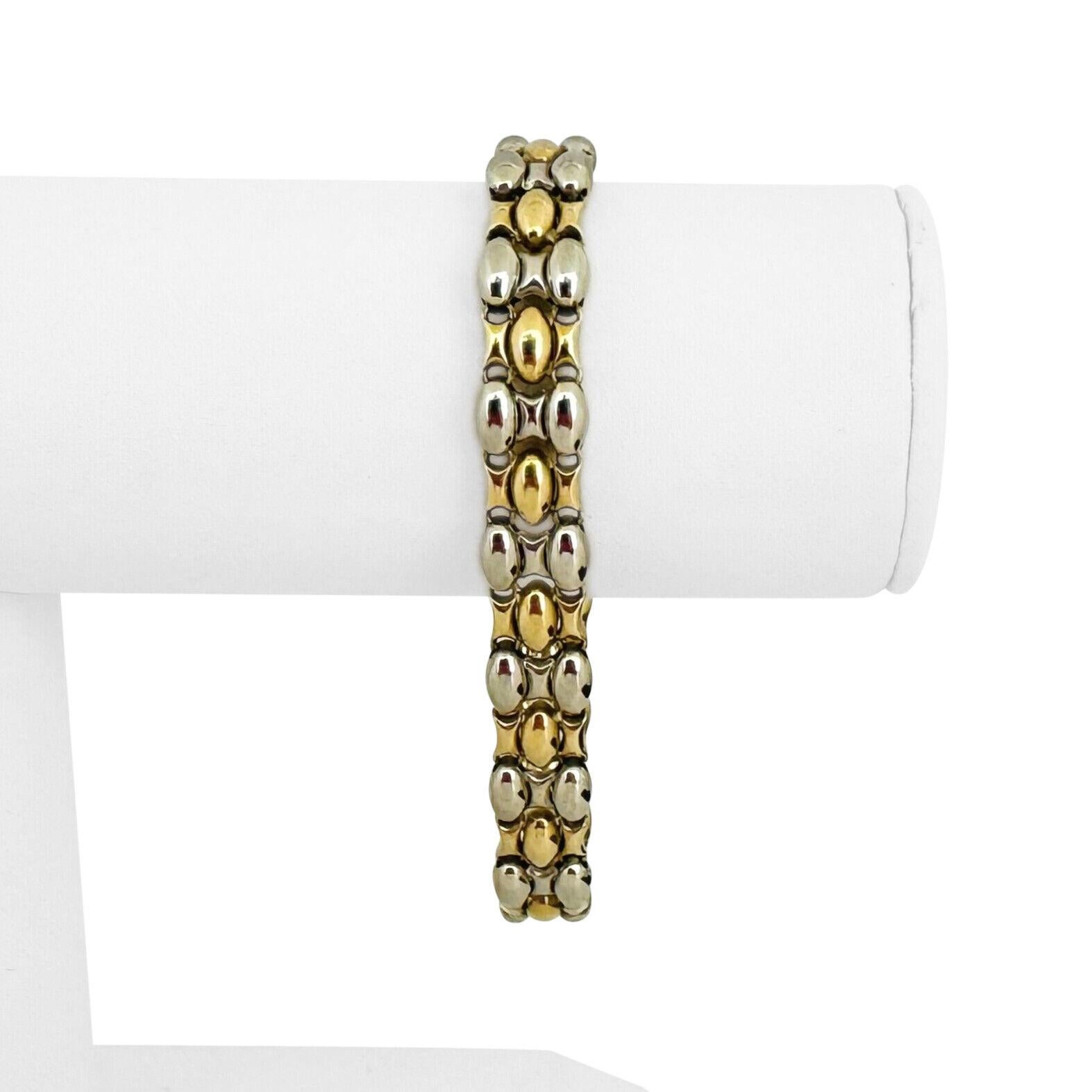 Chimento 18k Yellow and White Gold 19g Two Tone Fancy Link Bracelet Italy 7.75