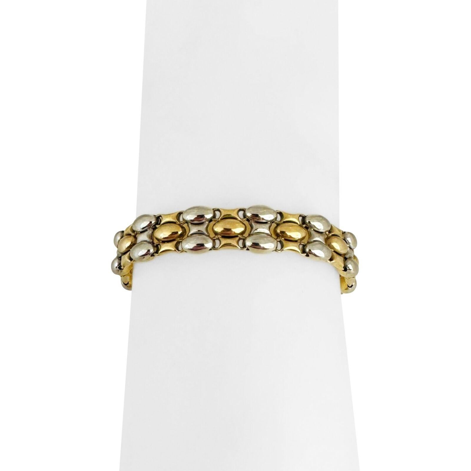 Chimento, bracelet à maillons fantaisie bicolore en or jaune et blanc 18 carats, Italie  4