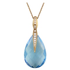 Chimento 18 Karat Yellow Gold 0.18 Carat Diamond and Topaz Pendant Necklace