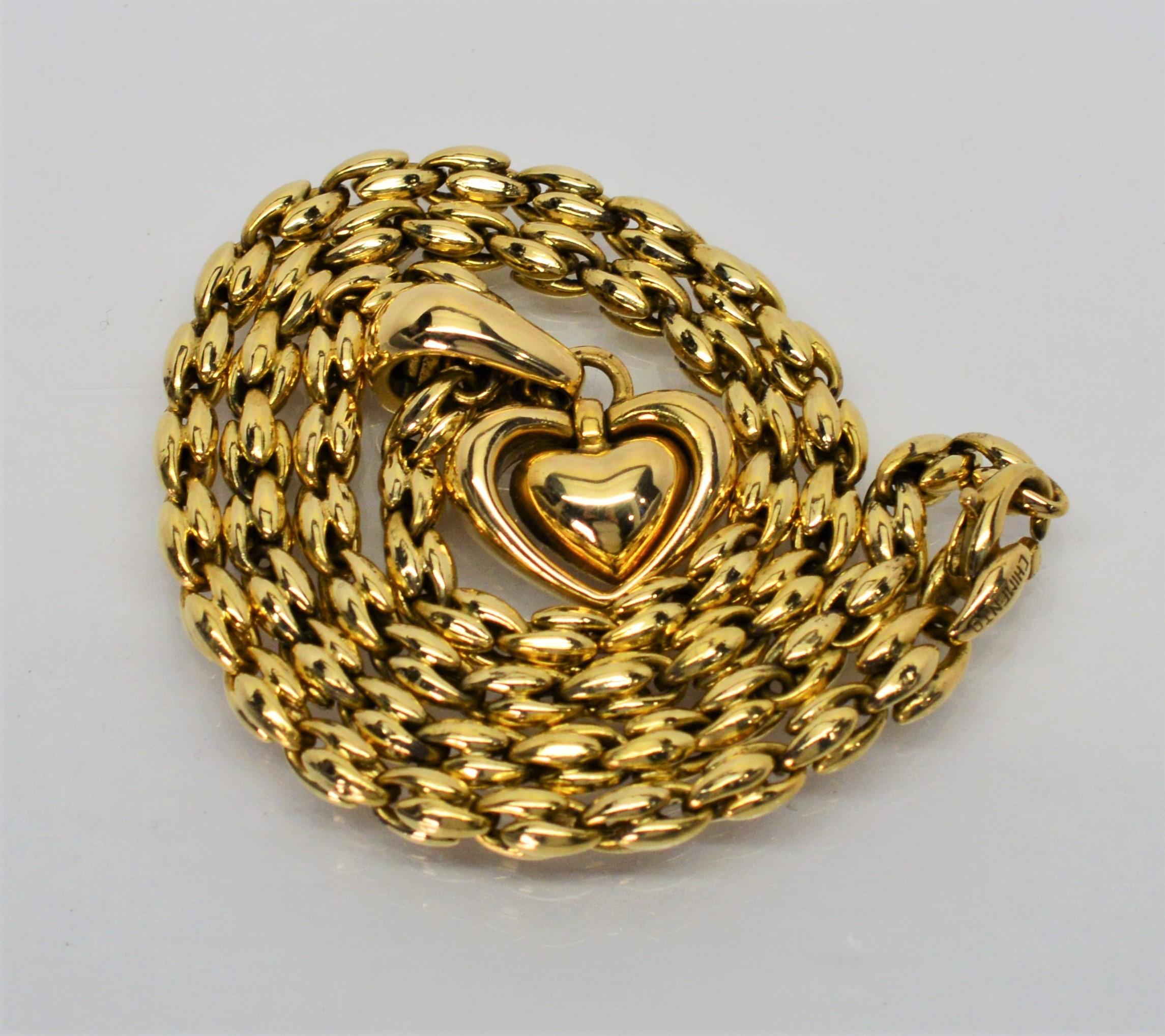 Chimento 18 Karat Yellow Gold Double Heart Pendant Enhancer Necklace In Excellent Condition In Mount Kisco, NY
