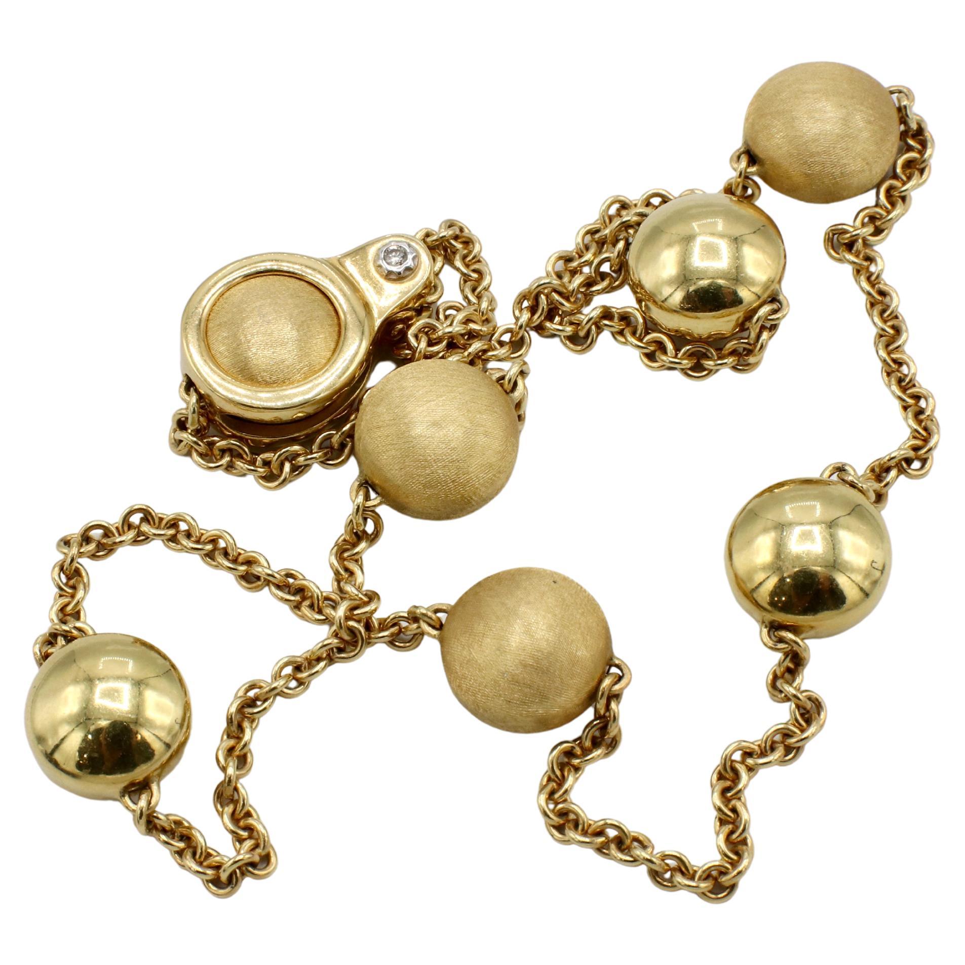 Moderne Chimento Collier à maillons station en or jaune 18 carats perlé de diamants naturels en vente