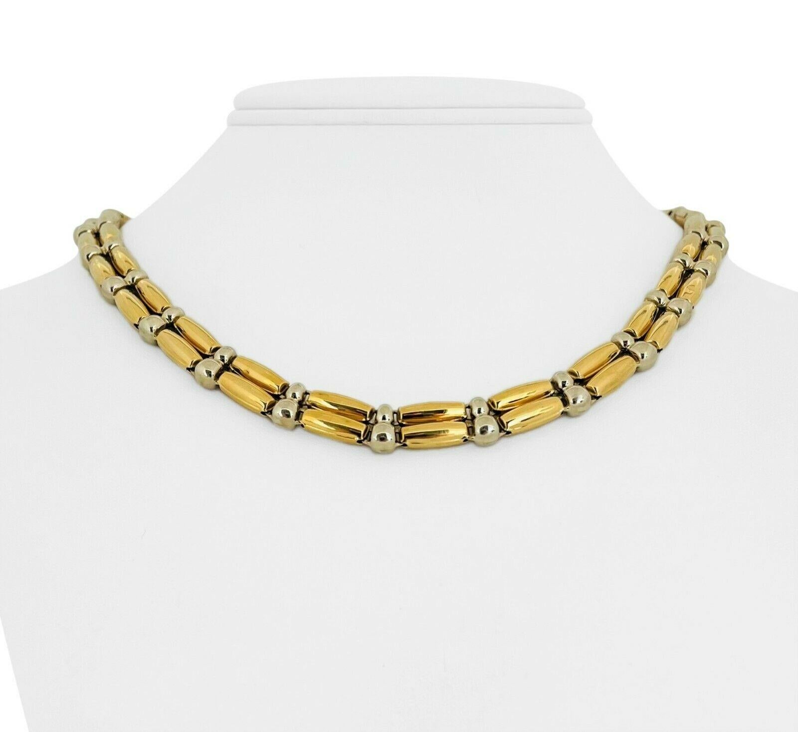 Chimento 18 Karat Yellow White Gold Ladies Two Tone Bar Link Necklace, Italy 3