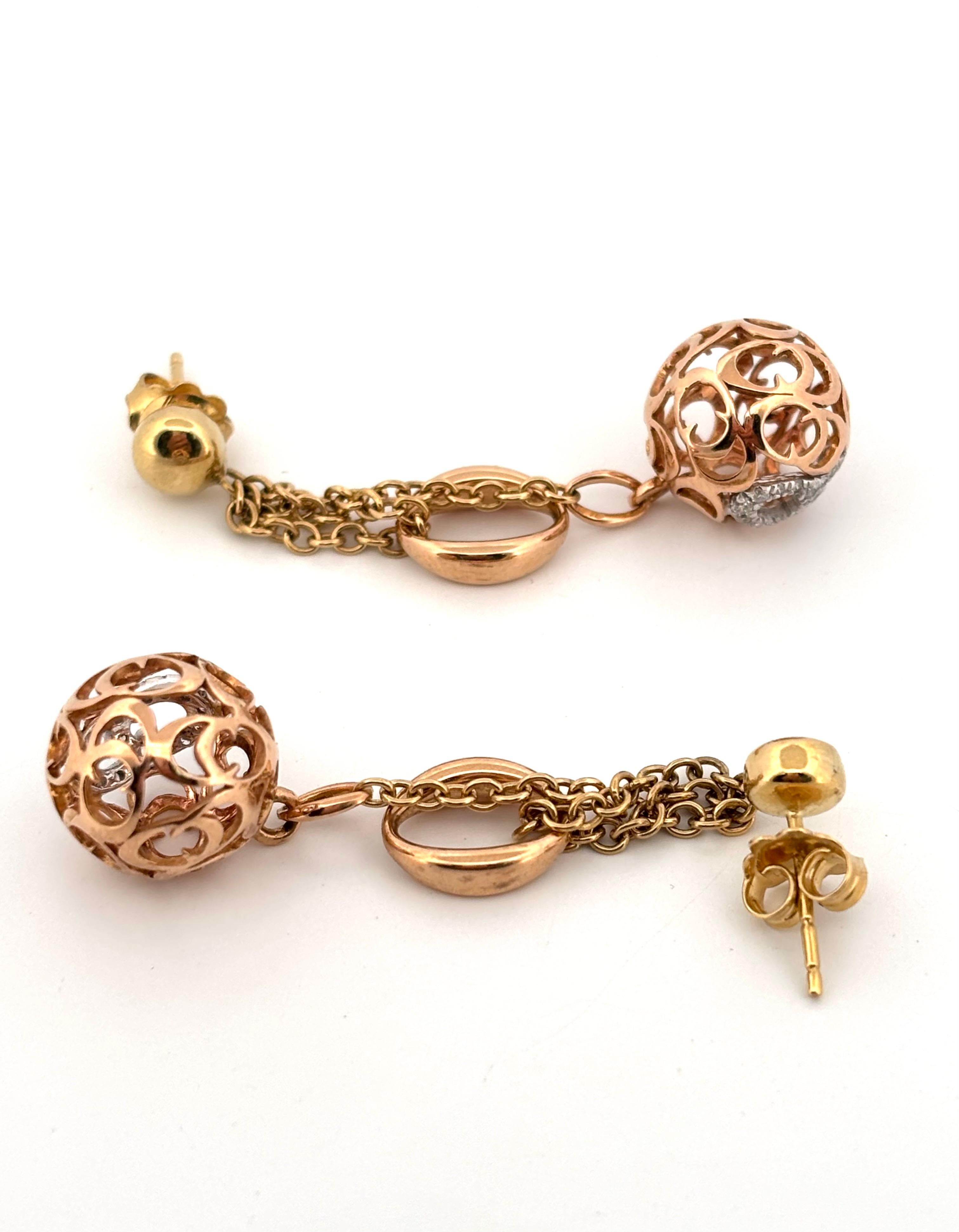 Chimento - Collier et boucles d'oreilles en or rose et jaune 18 carats avec longues chaînes à diamants en vente 1
