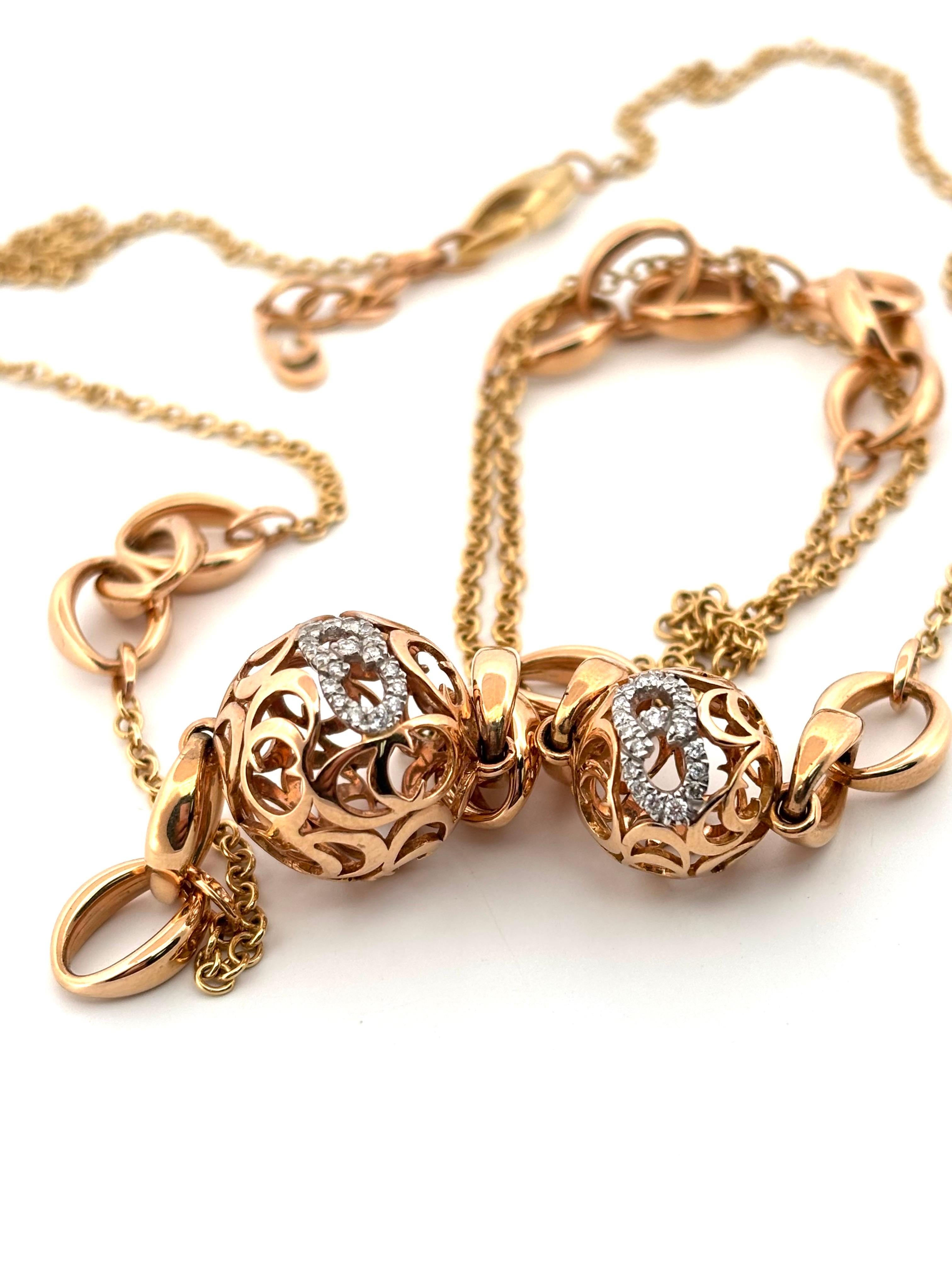Chimento - Collier et boucles d'oreilles en or rose et jaune 18 carats avec longues chaînes à diamants en vente 2