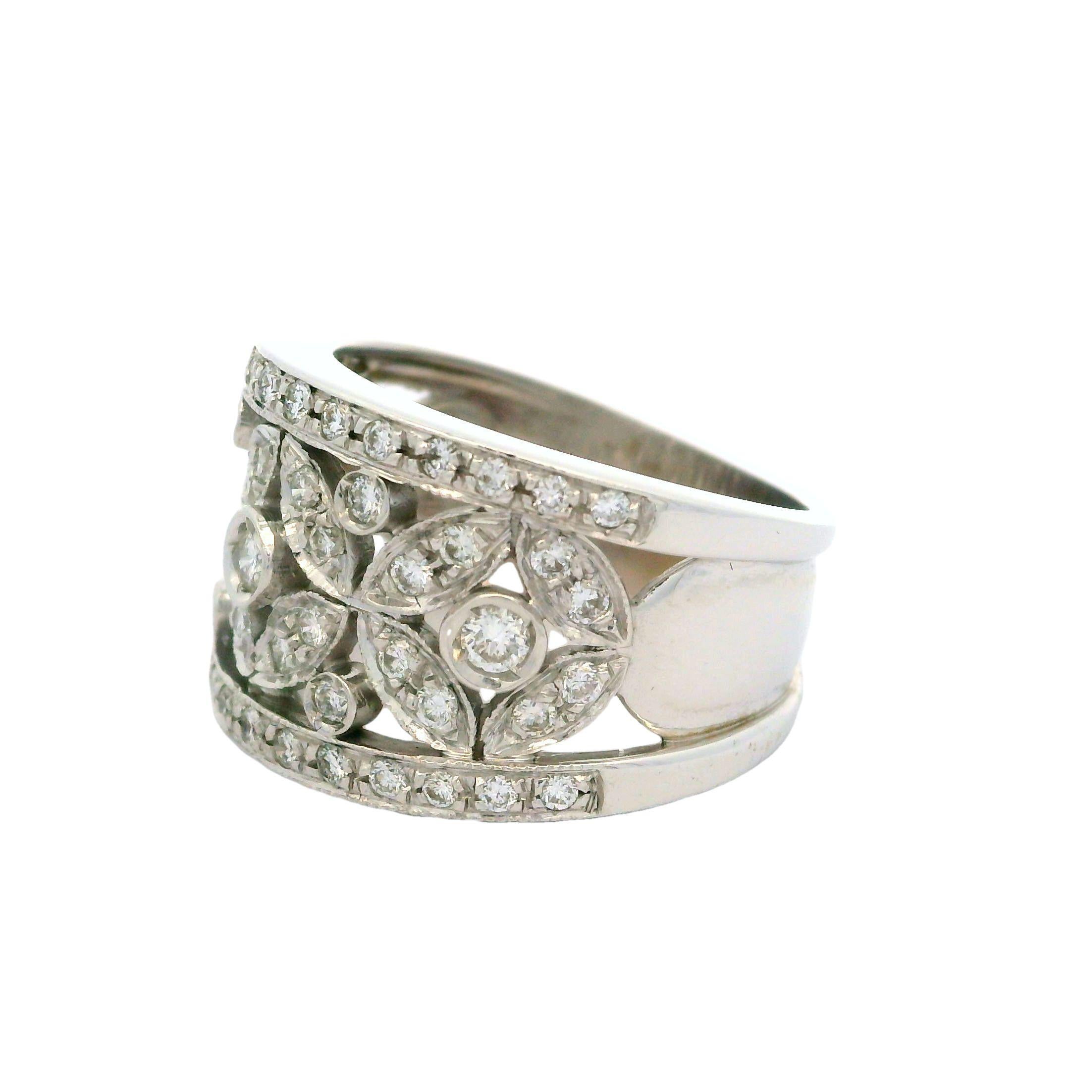 Chimento 18k White Gold 1ctw Diamond Floral 13.4mm Wide Band Ring 5