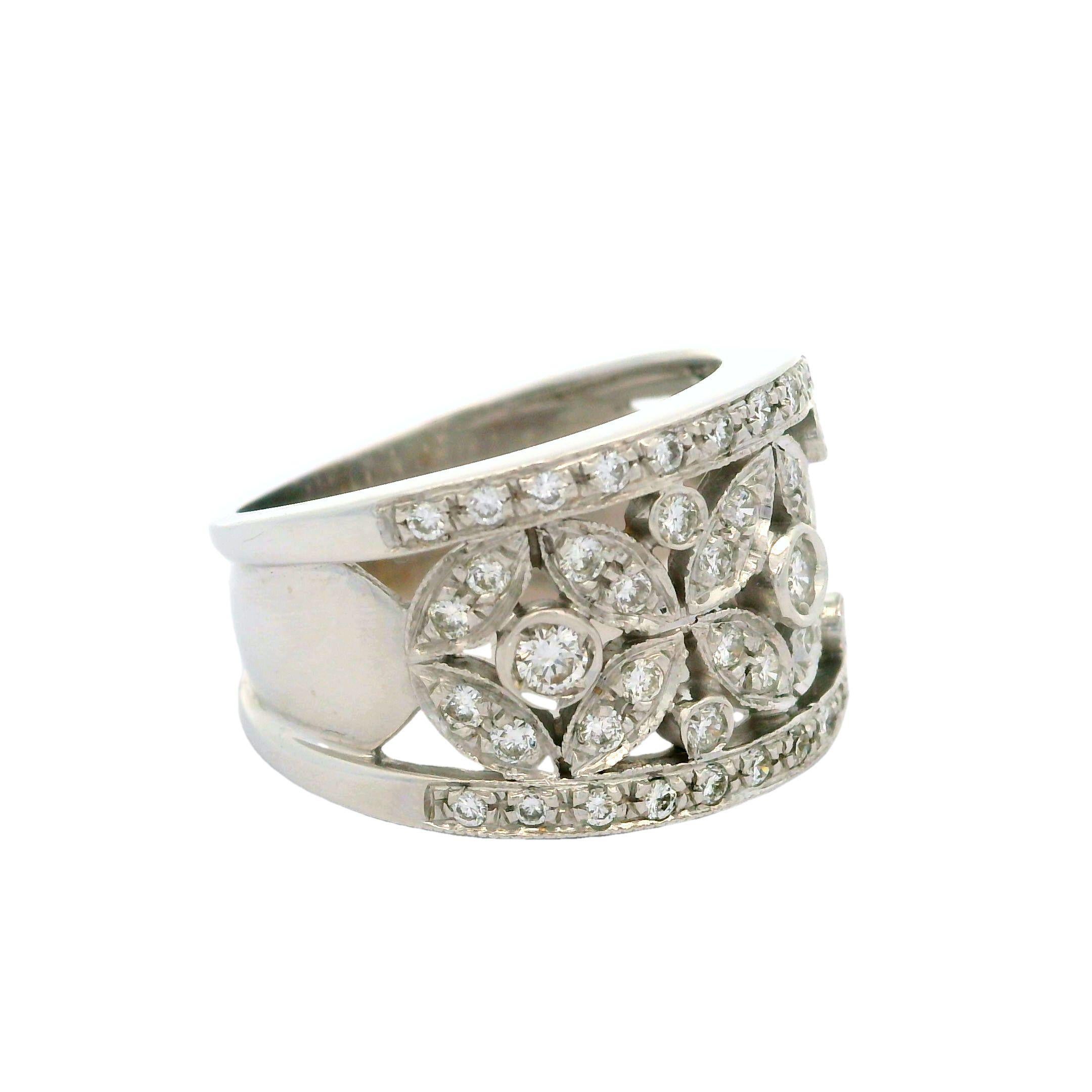 Chimento 18k White Gold 1ctw Diamond Floral 13.4mm Wide Band Ring 6
