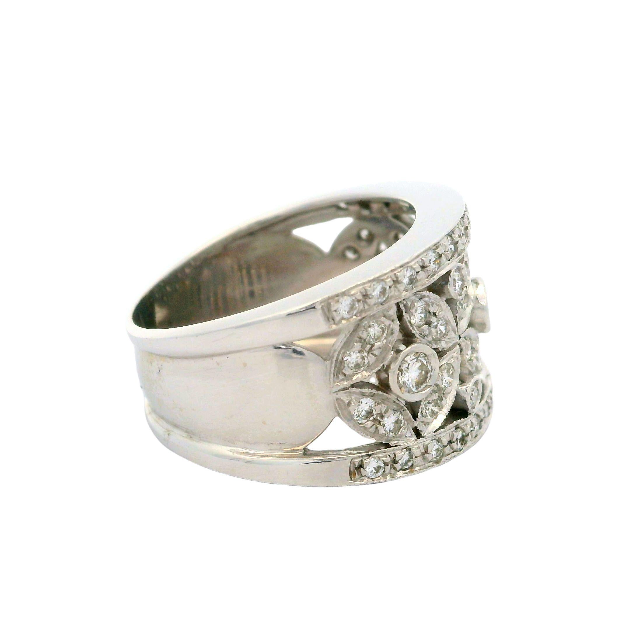 Chimento 18k White Gold 1ctw Diamond Floral 13.4mm Wide Band Ring 7