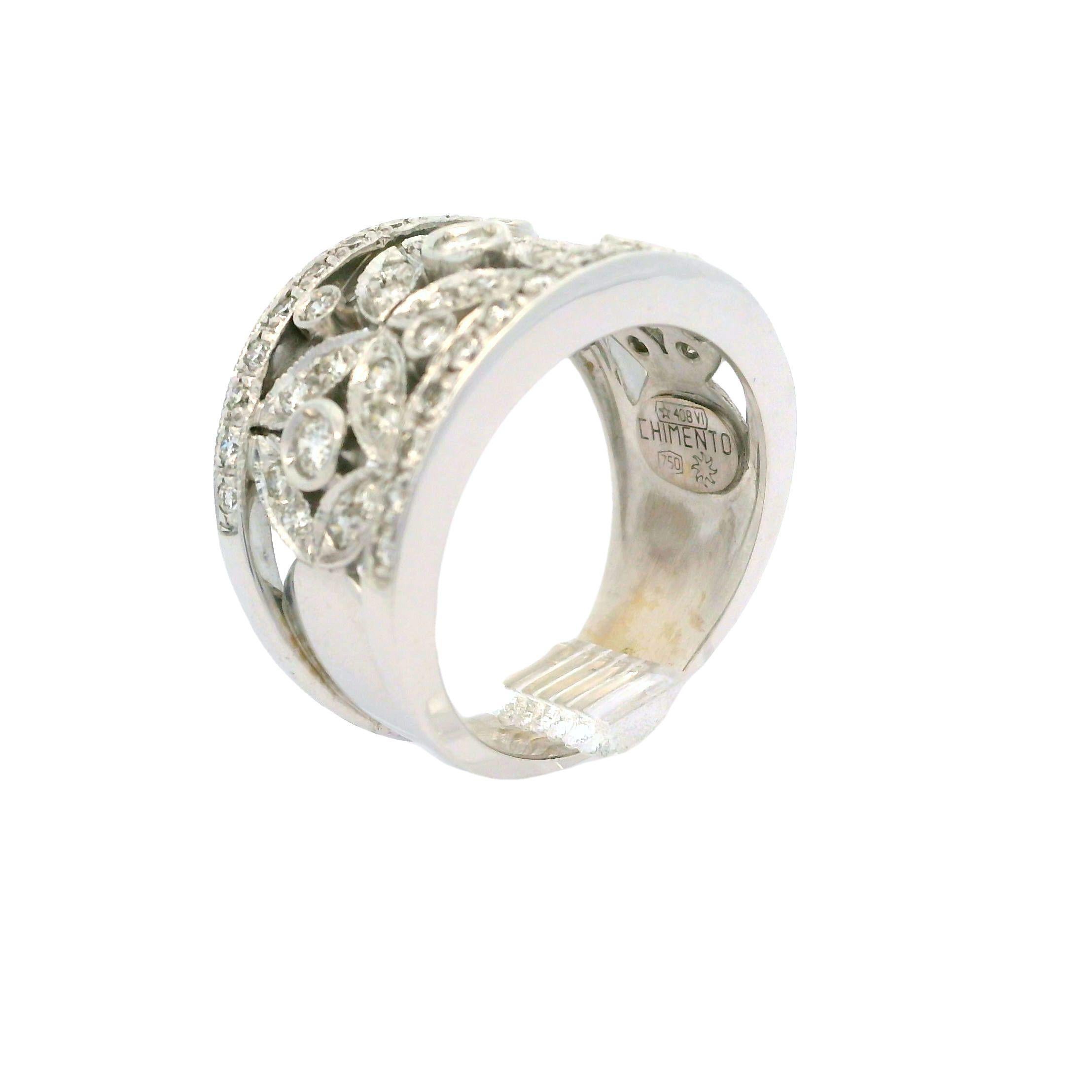 Women's Chimento 18k White Gold 1ctw Diamond Floral 13.4mm Wide Band Ring