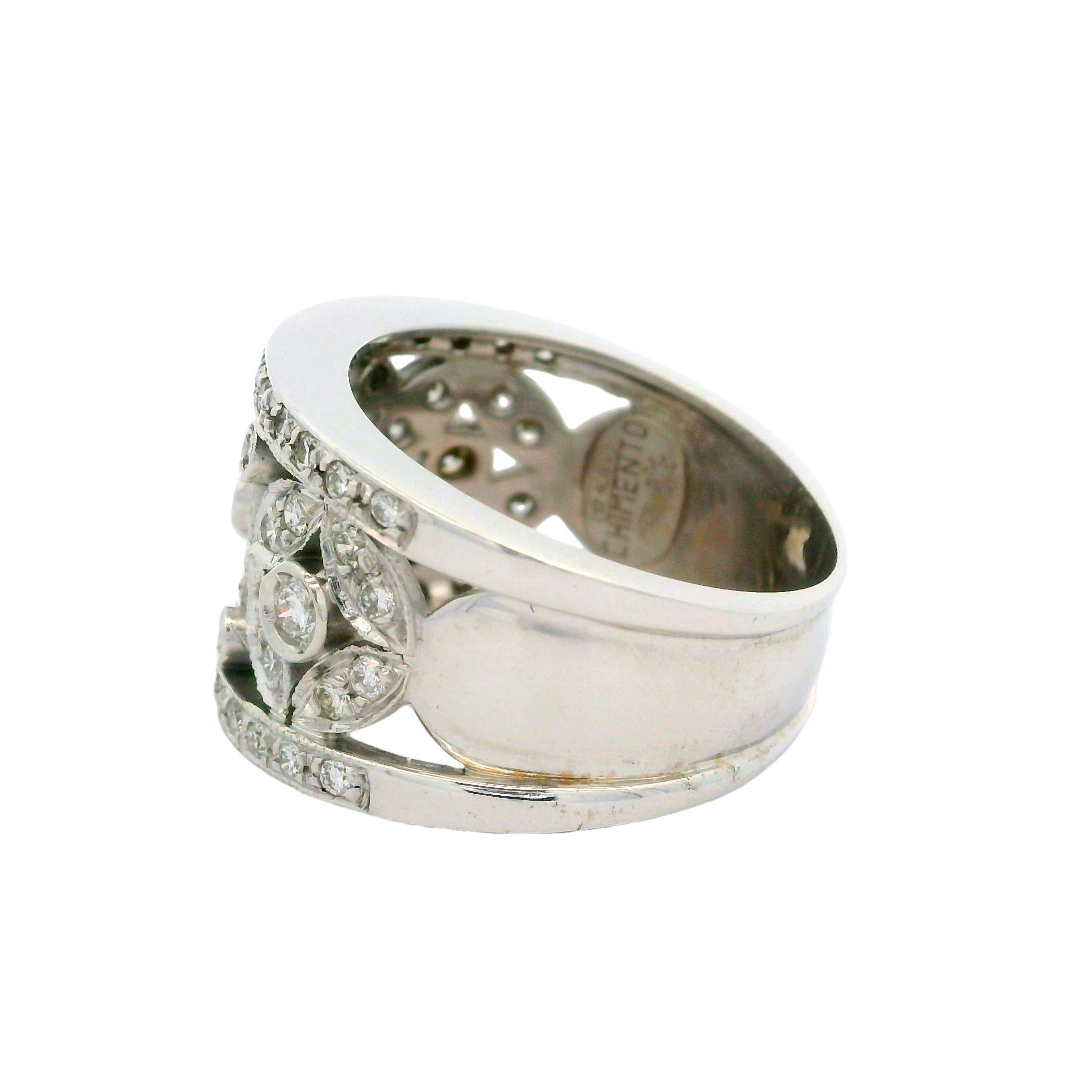 Chimento 18k White Gold 1ctw Diamond Floral 13.4mm Wide Band Ring 3