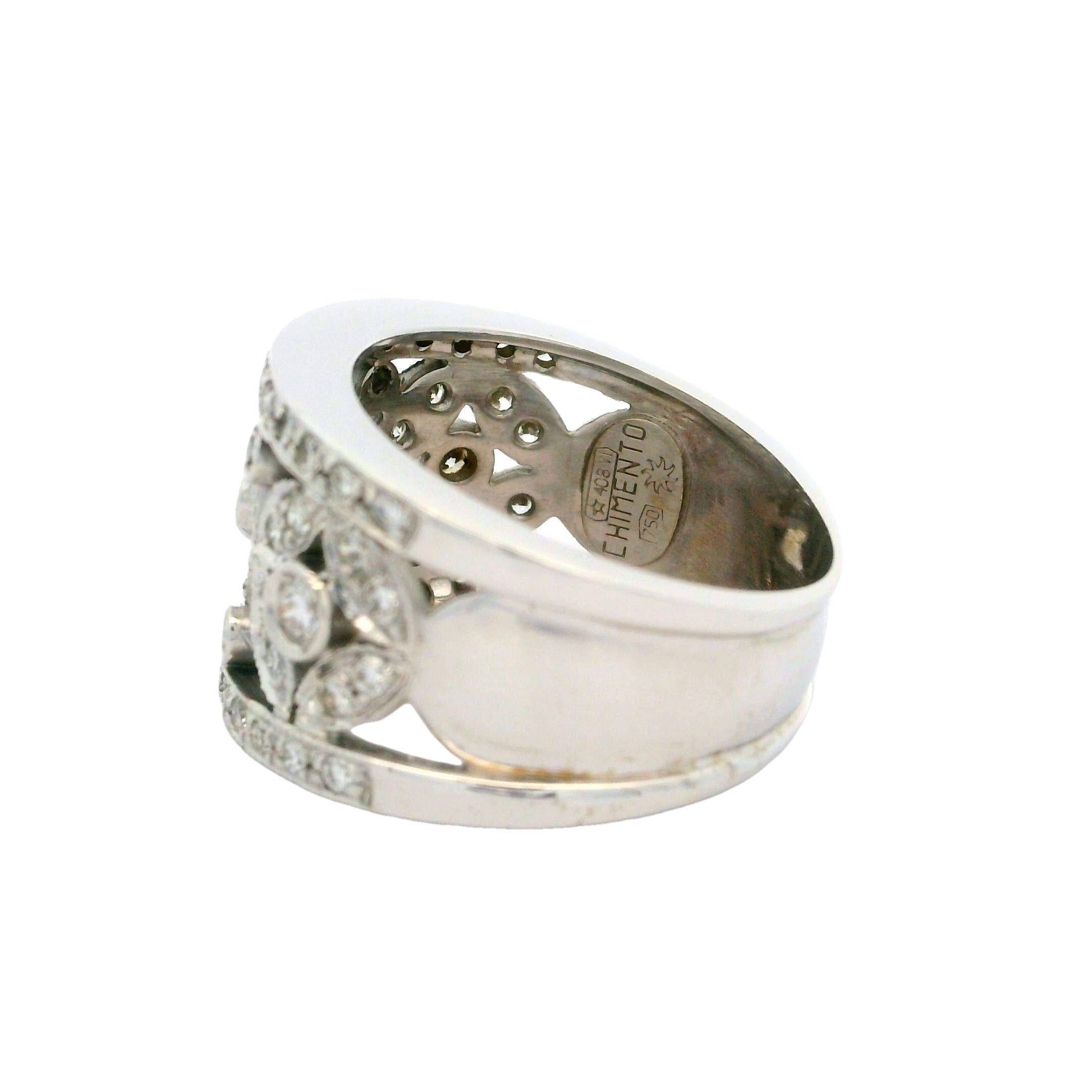 Chimento 18k White Gold 1ctw Diamond Floral 13.4mm Wide Band Ring 4