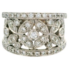 Chimento 18k White Gold 1ctw Diamond Floral 13.4mm Wide Band Ring