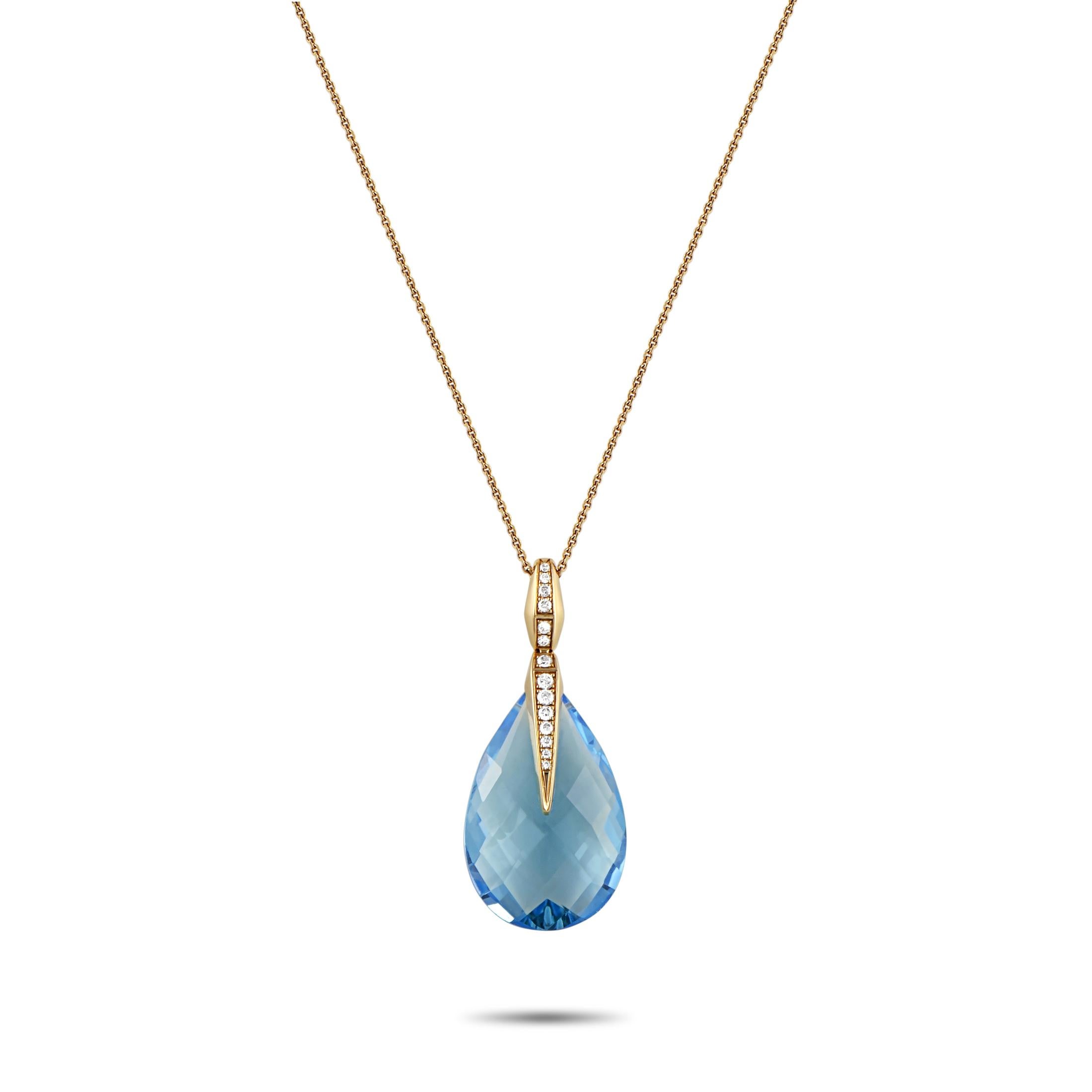 Women's Chimento 18 Karat Yellow Gold 0.18 Carat Diamond and Topaz Pendant Necklace