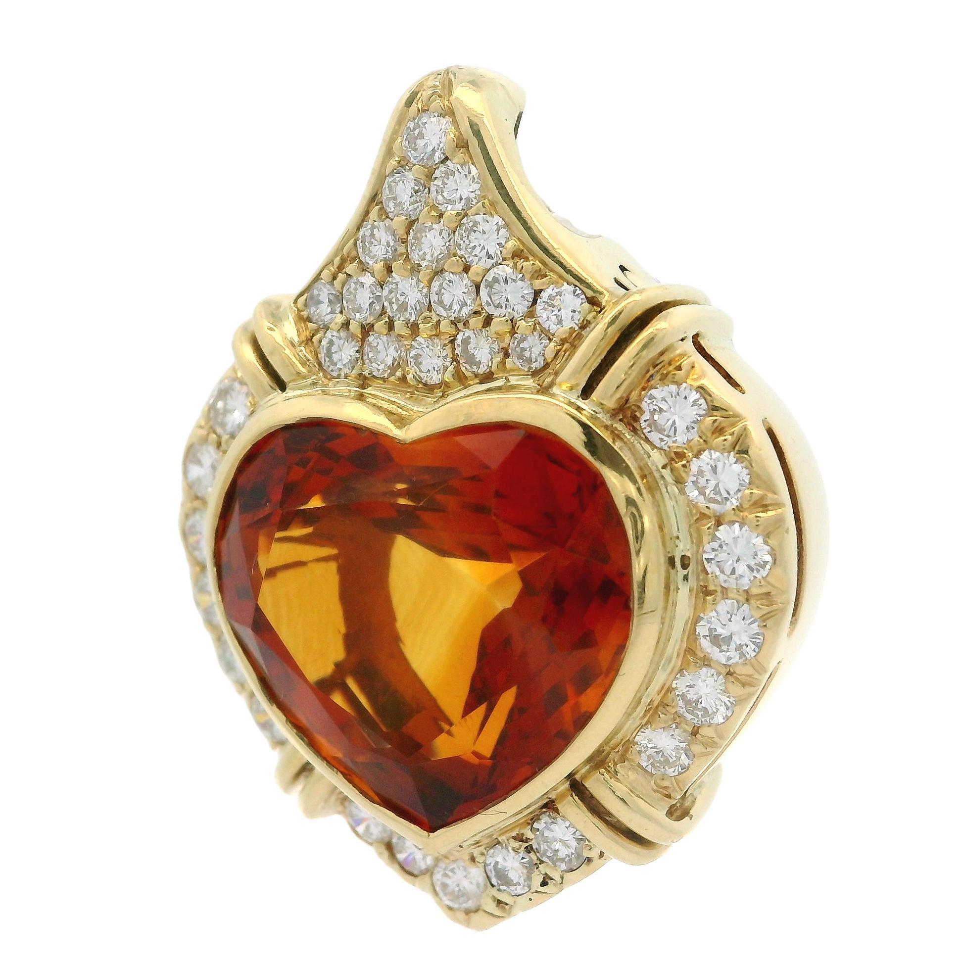 Pendentif Chimento en or jaune 18 carats, citrine GIA et diamant en forme de cœur Excellent état - En vente à Montclair, NJ