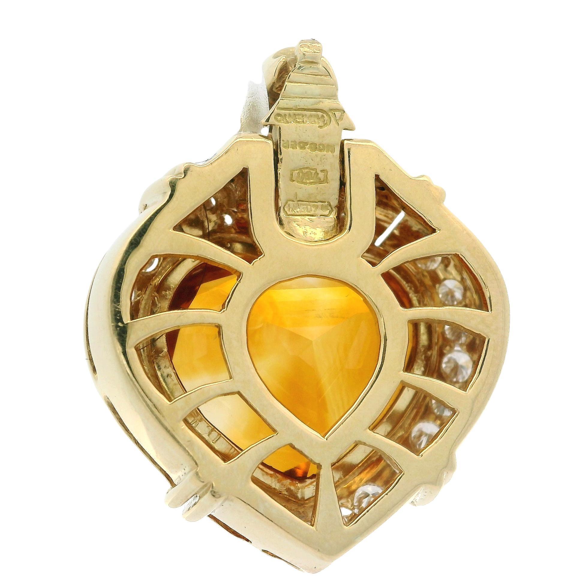 Pendentif Chimento en or jaune 18 carats, citrine GIA et diamant en forme de cœur Pour femmes en vente
