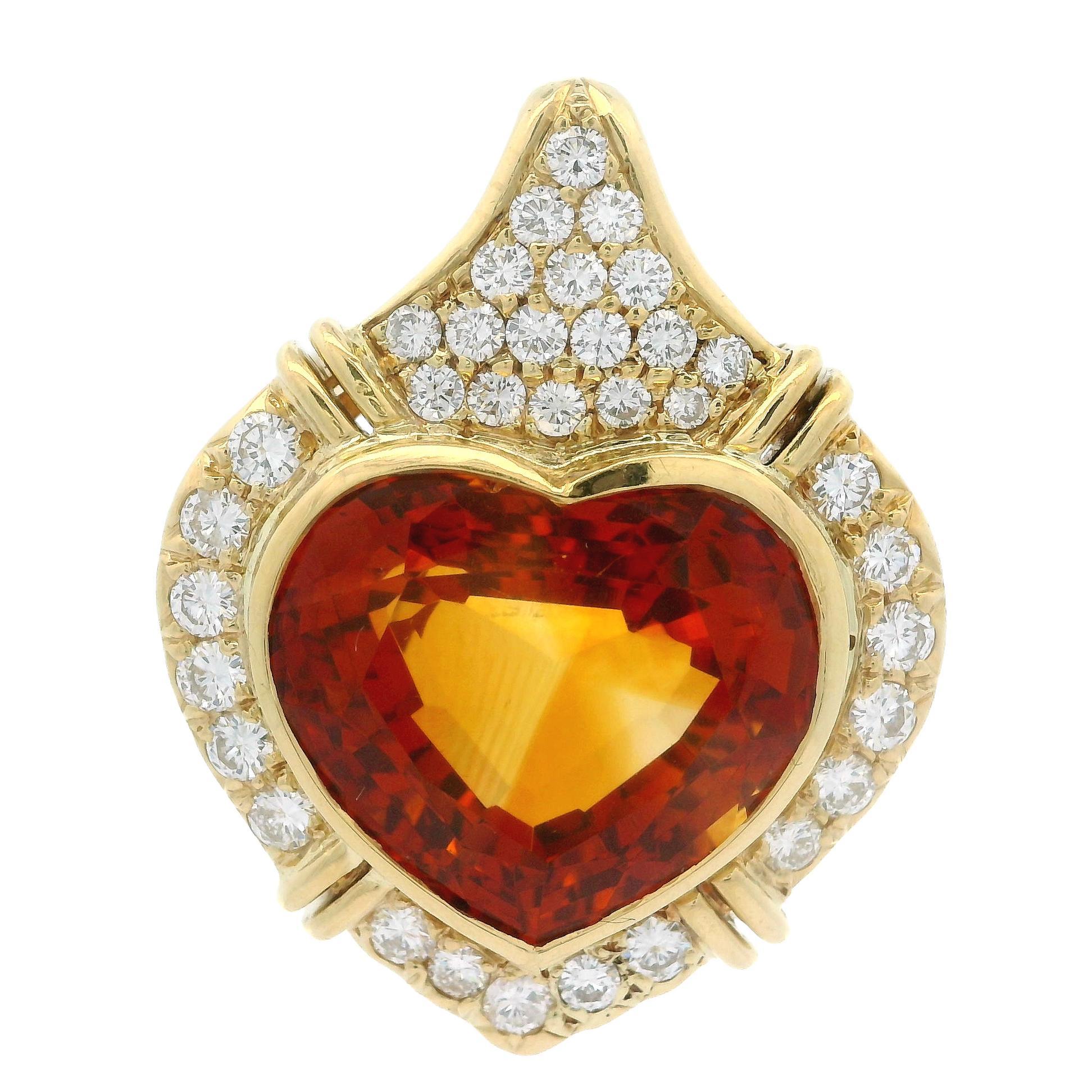 Pendentif Chimento en or jaune 18 carats, citrine GIA et diamant en forme de cœur en vente 2