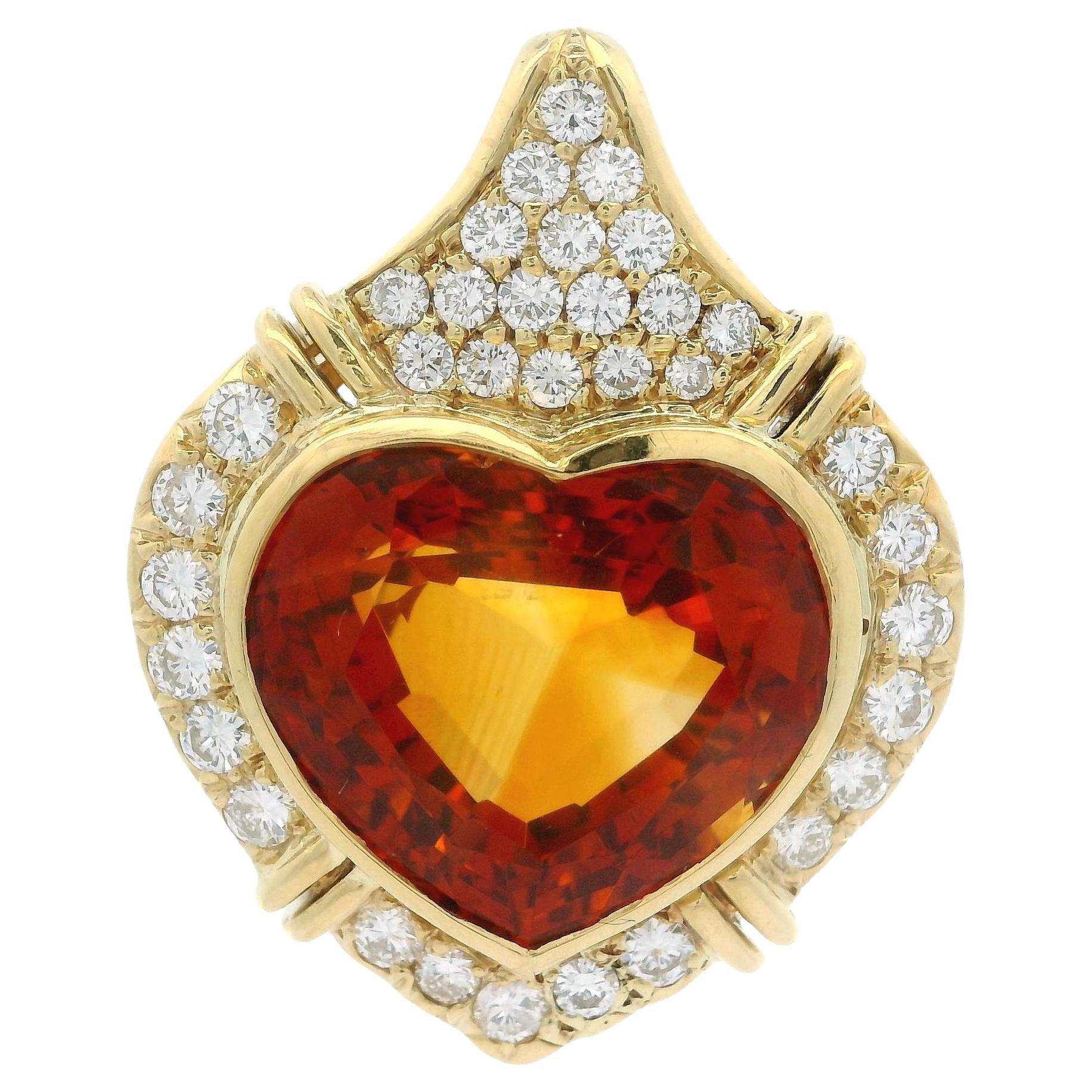 Chimento 18k Gelbgold GIA Citrin & Diamant Herz Großer Anhänger mit Anhänger