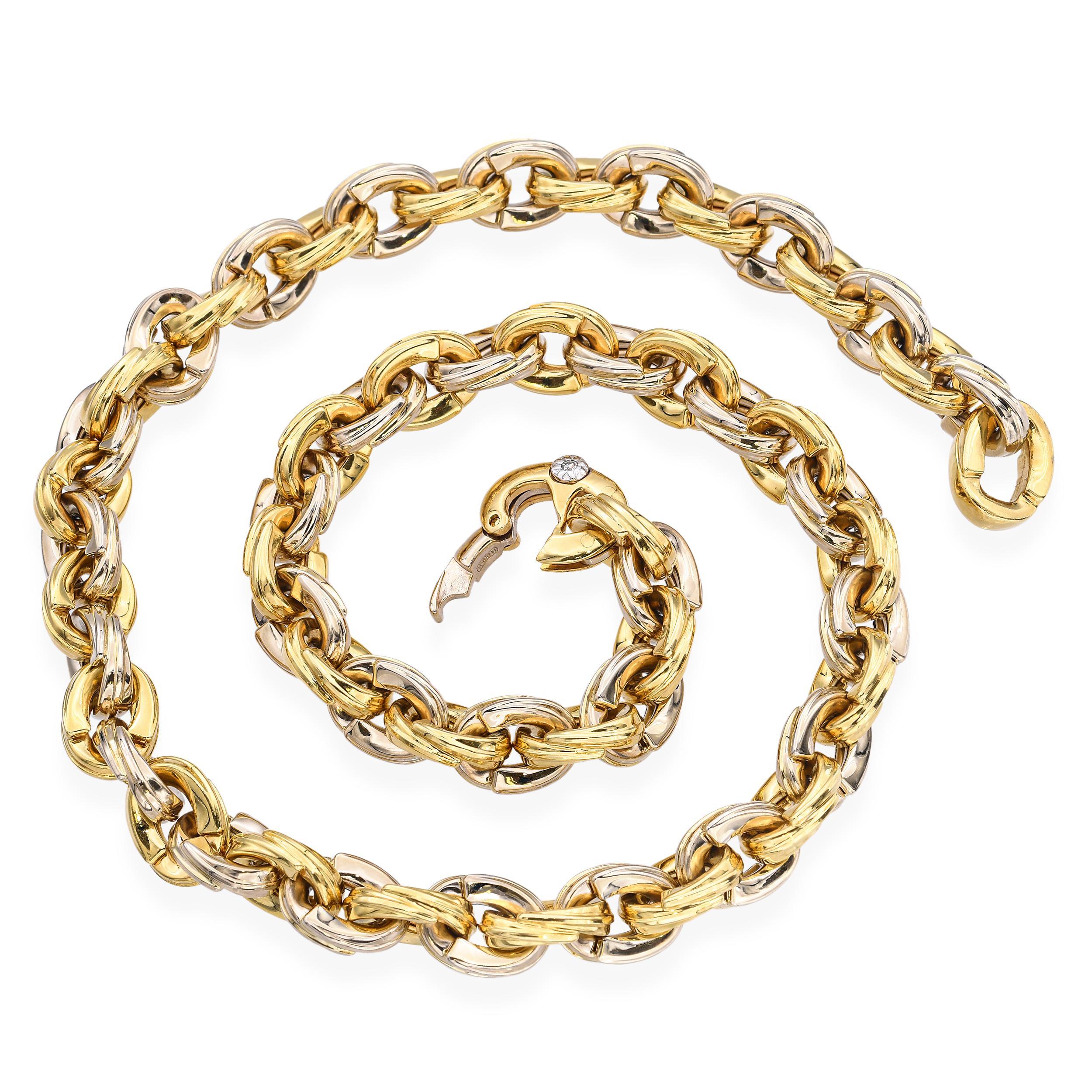 Women's or Men's Chimento 18k Yellow Gold Hollow Link Necklace For Sale