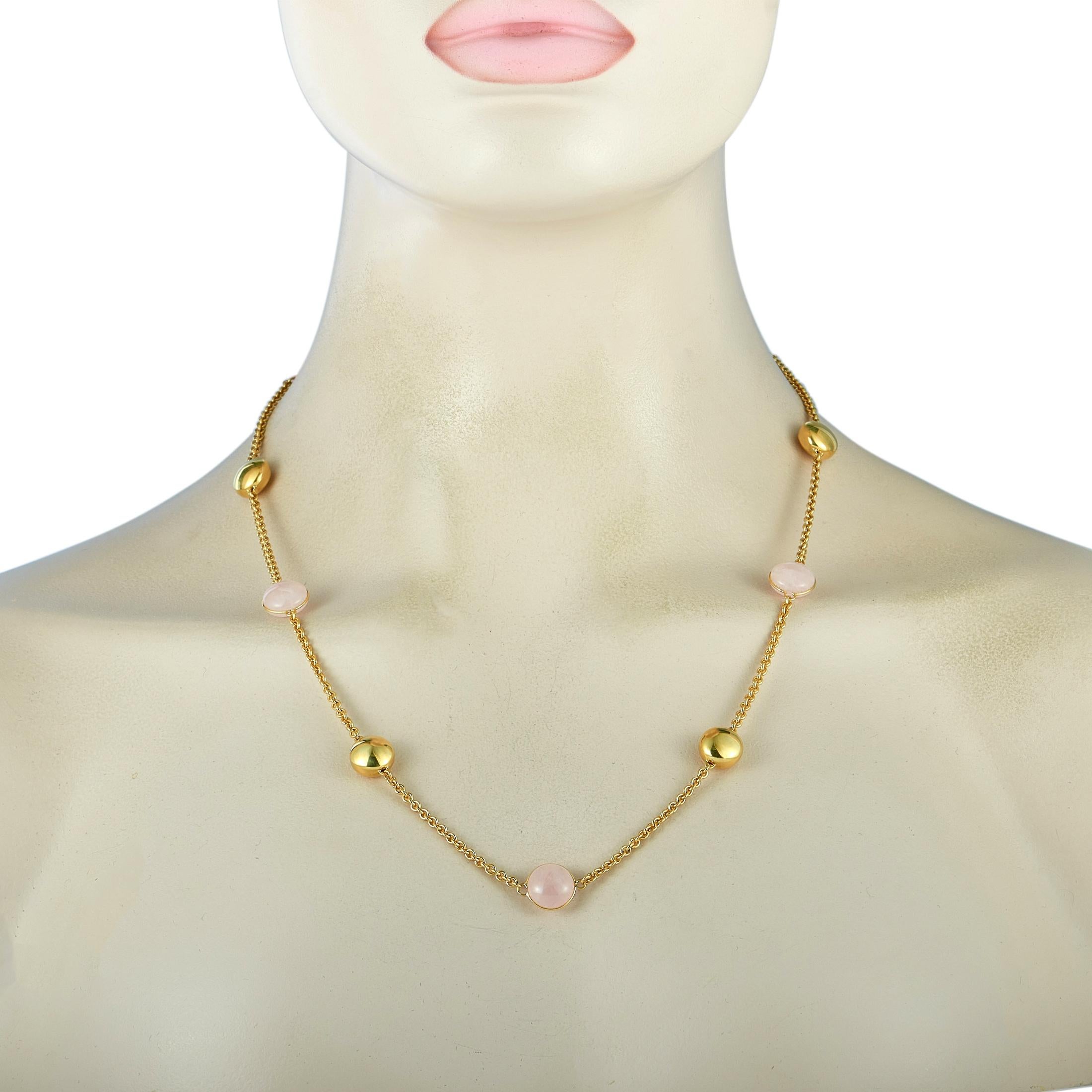 This Chimento necklace is made of 18K yellow gold and embellished with rose quartz. The necklace weighs 29.6 grams and measures 21” in length.
 
 Offered in estate condition, this jewelry piece includes the manufacturer’s box.