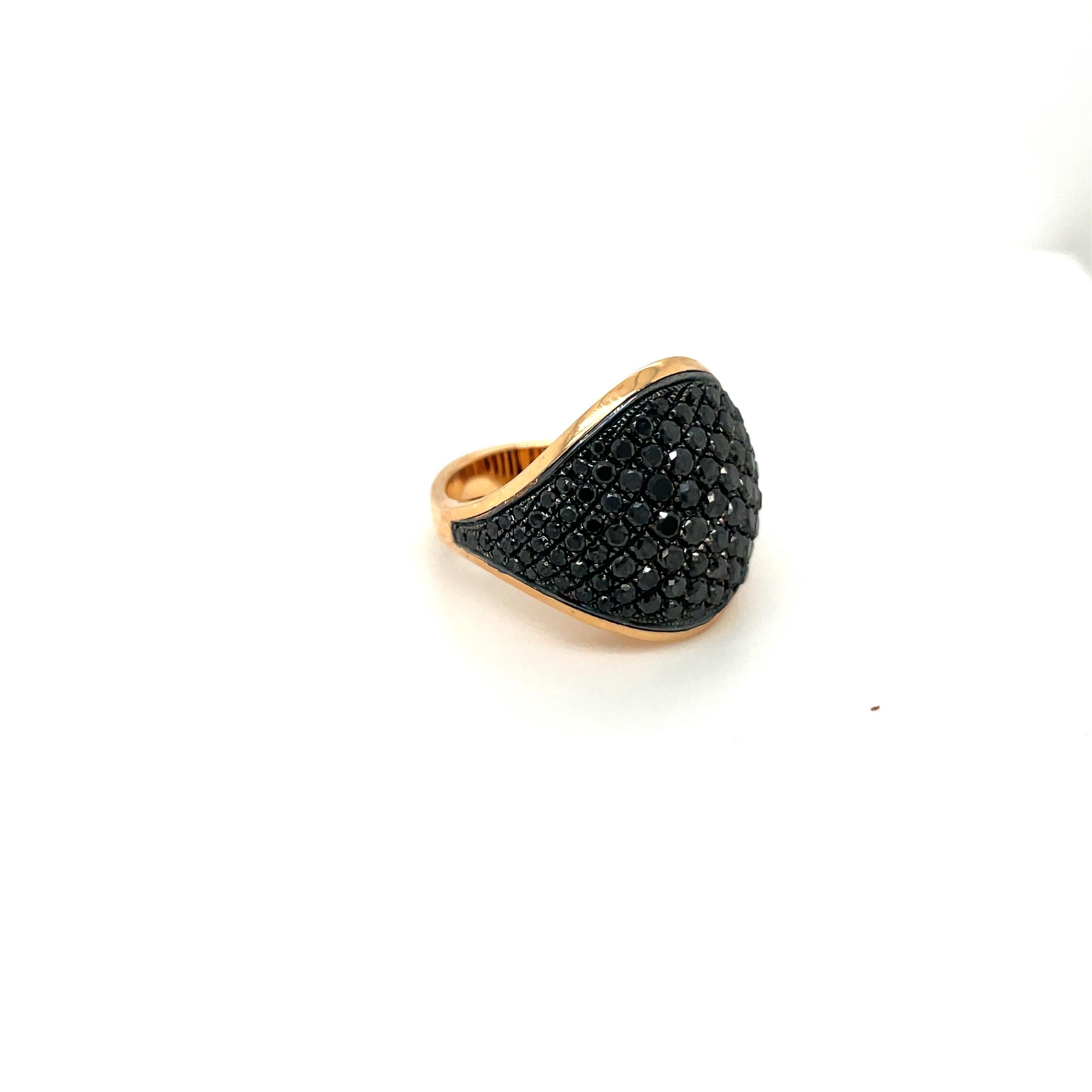 Round Cut Chimento 18kt Rose Gold, 4.49ct. Black Diamond Luna Ring For Sale