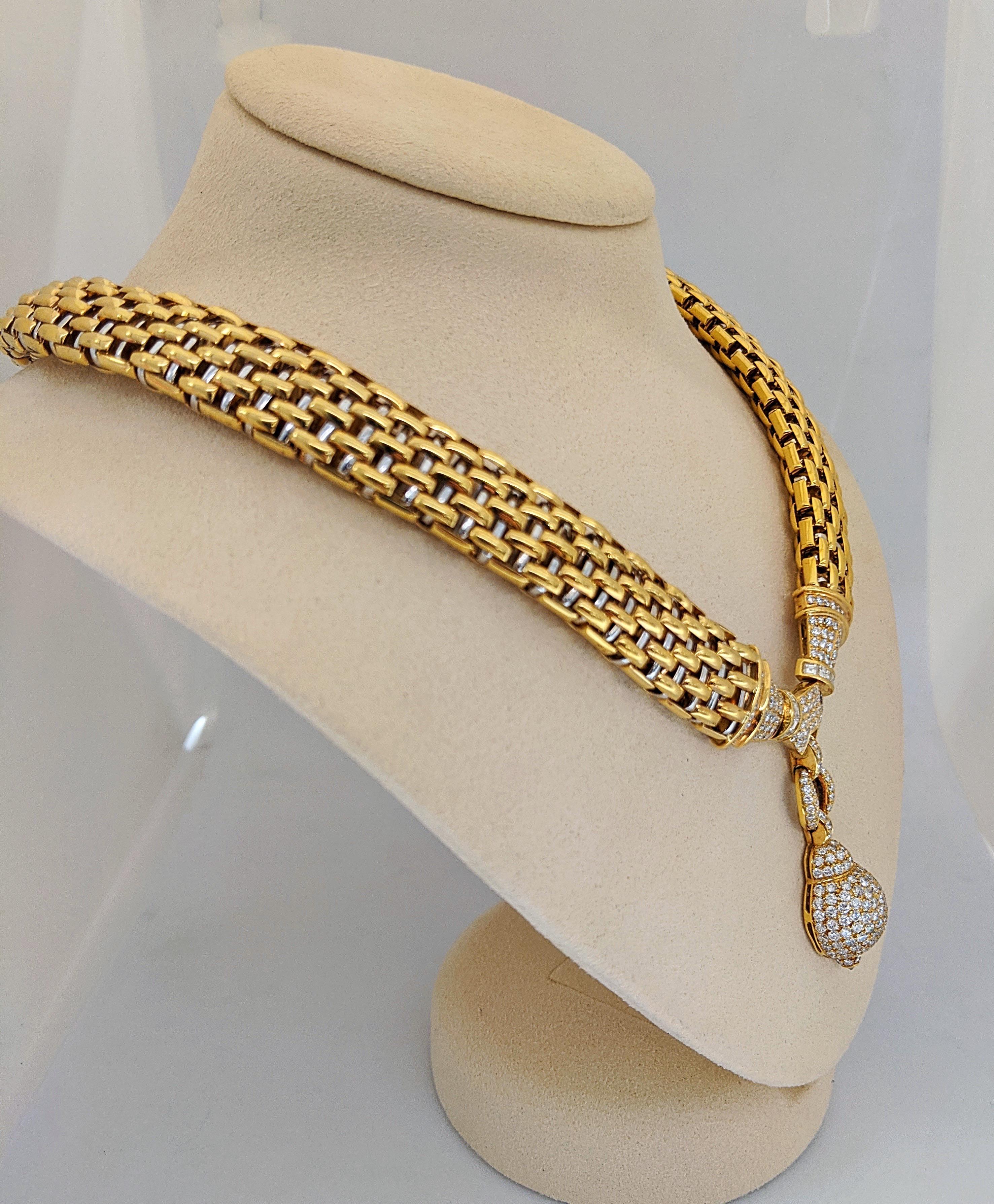 Retro Chimento 18 Karat Yellow Gold and 5.88 Carat Diamonds Necklace