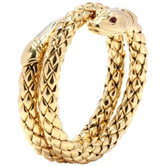 Chimento 18 Karat Gelbgold und Rubin Doppeltes Schlangenarmband