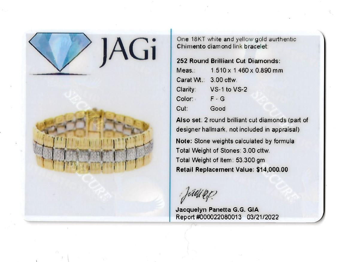Chimento 3.00 Carat Total Diamond Link Bracelet 18 Karat White and Yellow Gold For Sale 4