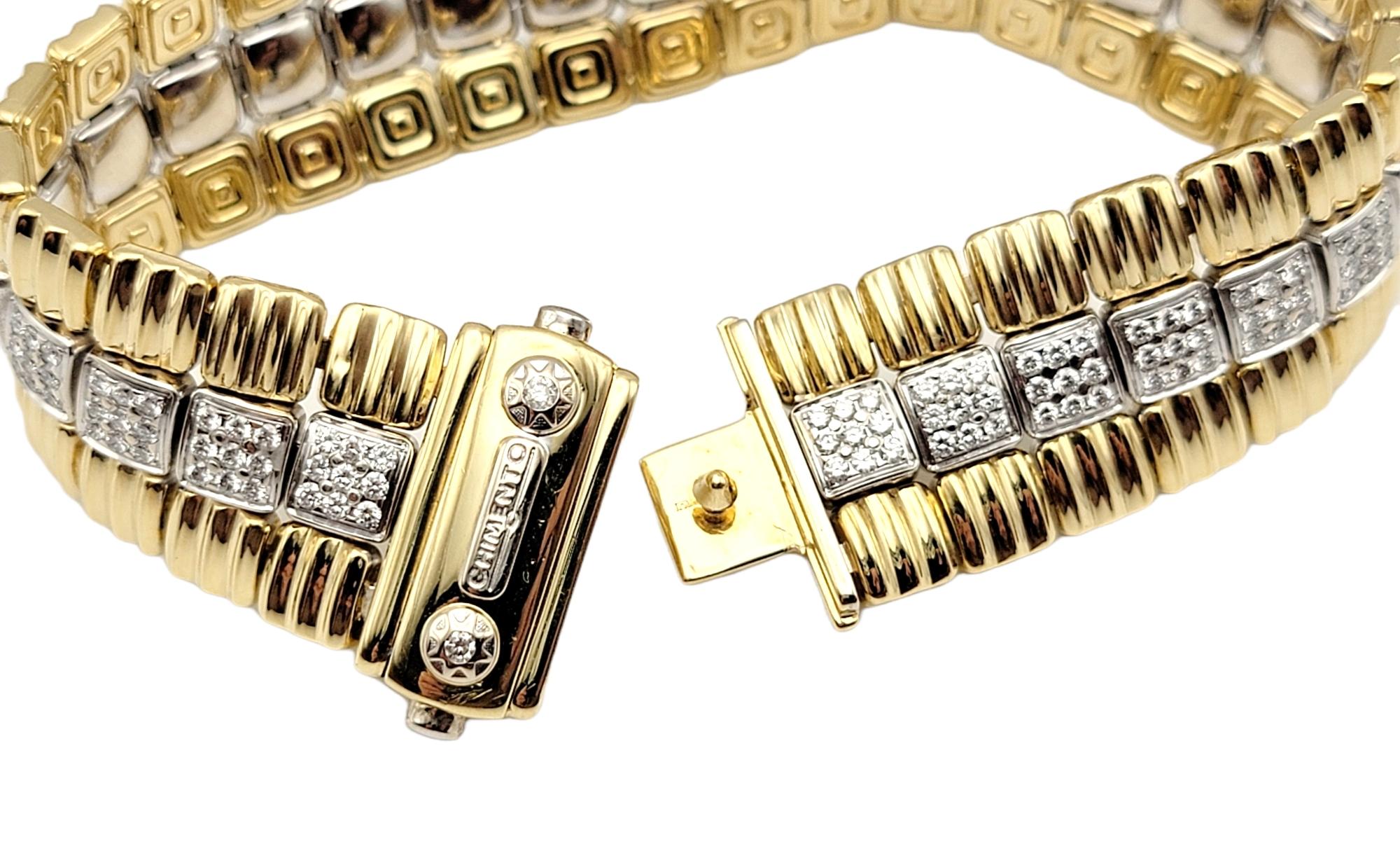 Taille ronde Chimento Bracelet à maillons en or blanc et jaune 18 carats avec diamants de 3,00 carats au total en vente