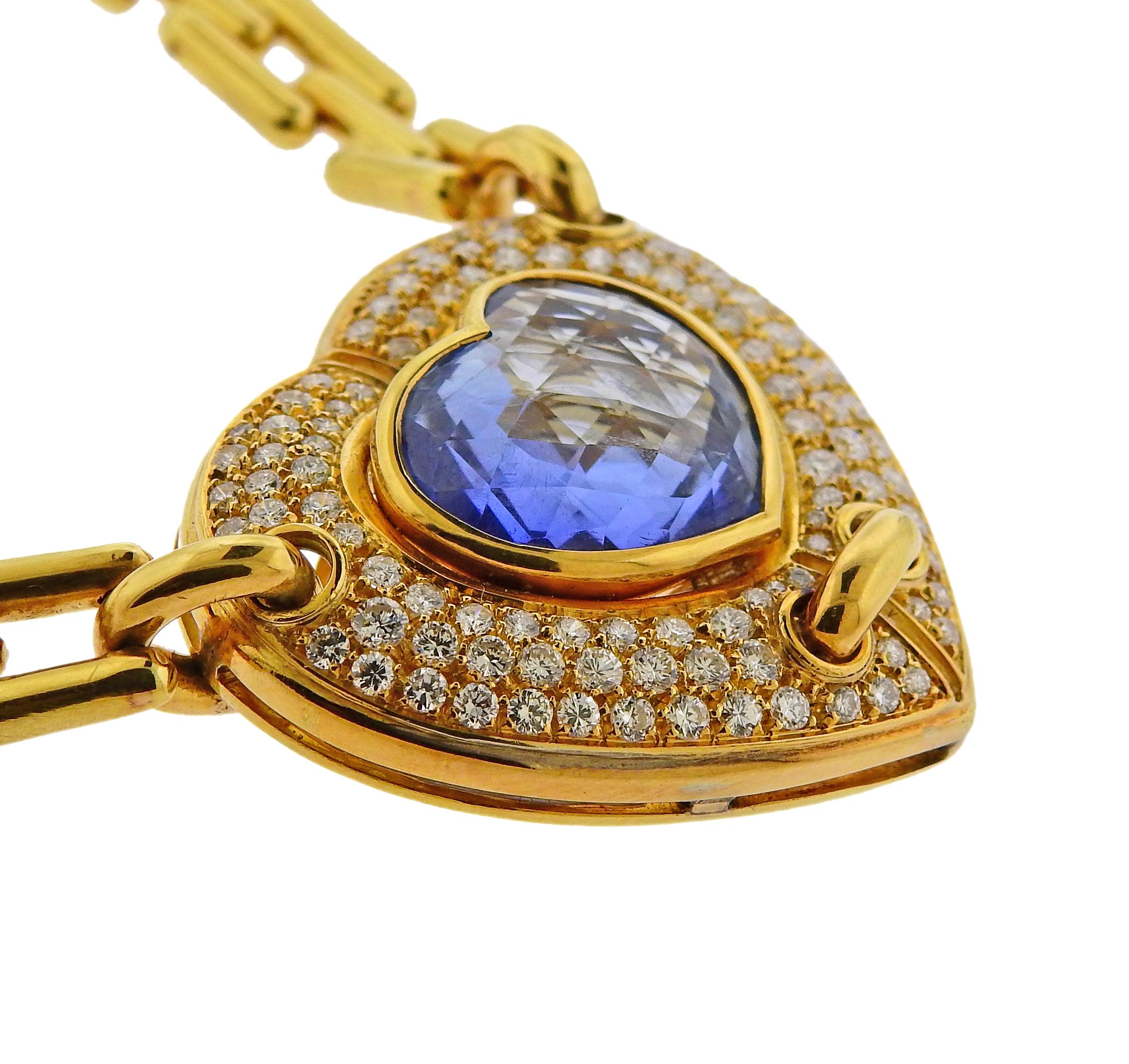 Chimento Blue Sapphire Diamond Gold Heart Necklace In Excellent Condition In New York, NY