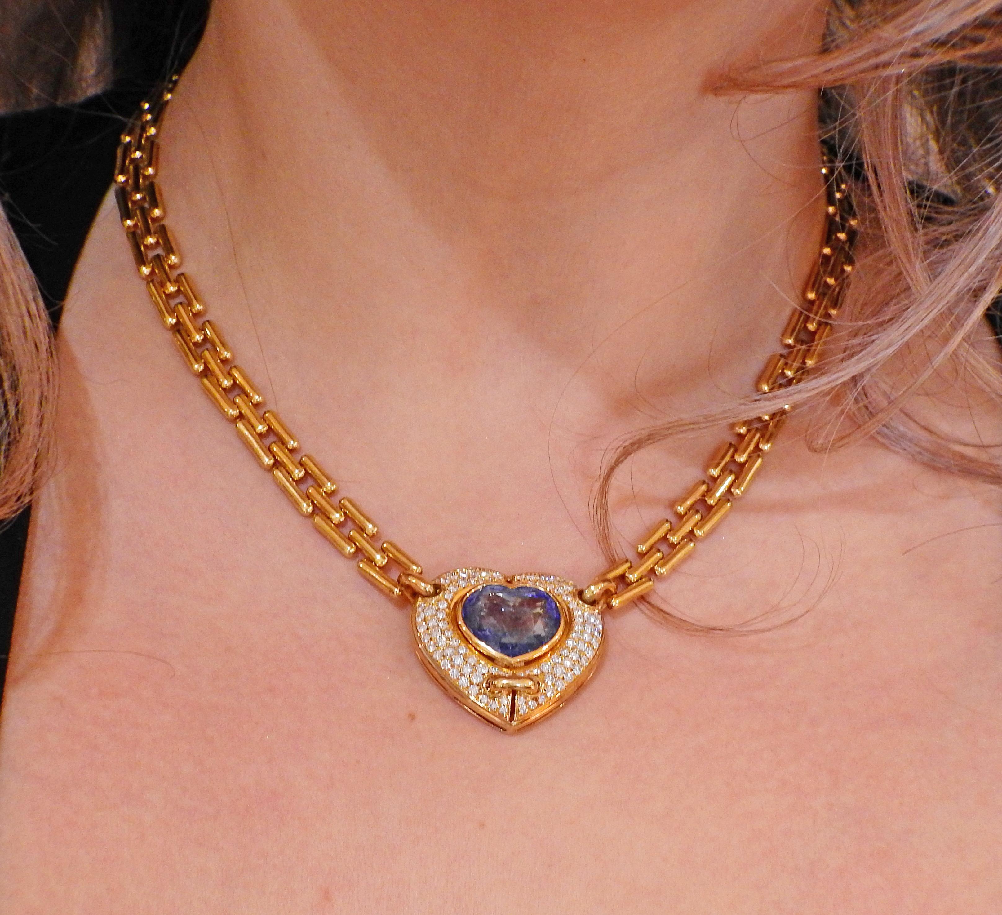 Chimento Blue Sapphire Diamond Gold Heart Necklace 1