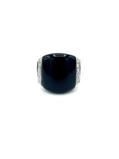 Chimento Cabochon Cut Onyx and Diamond White Gold Fashion Ring