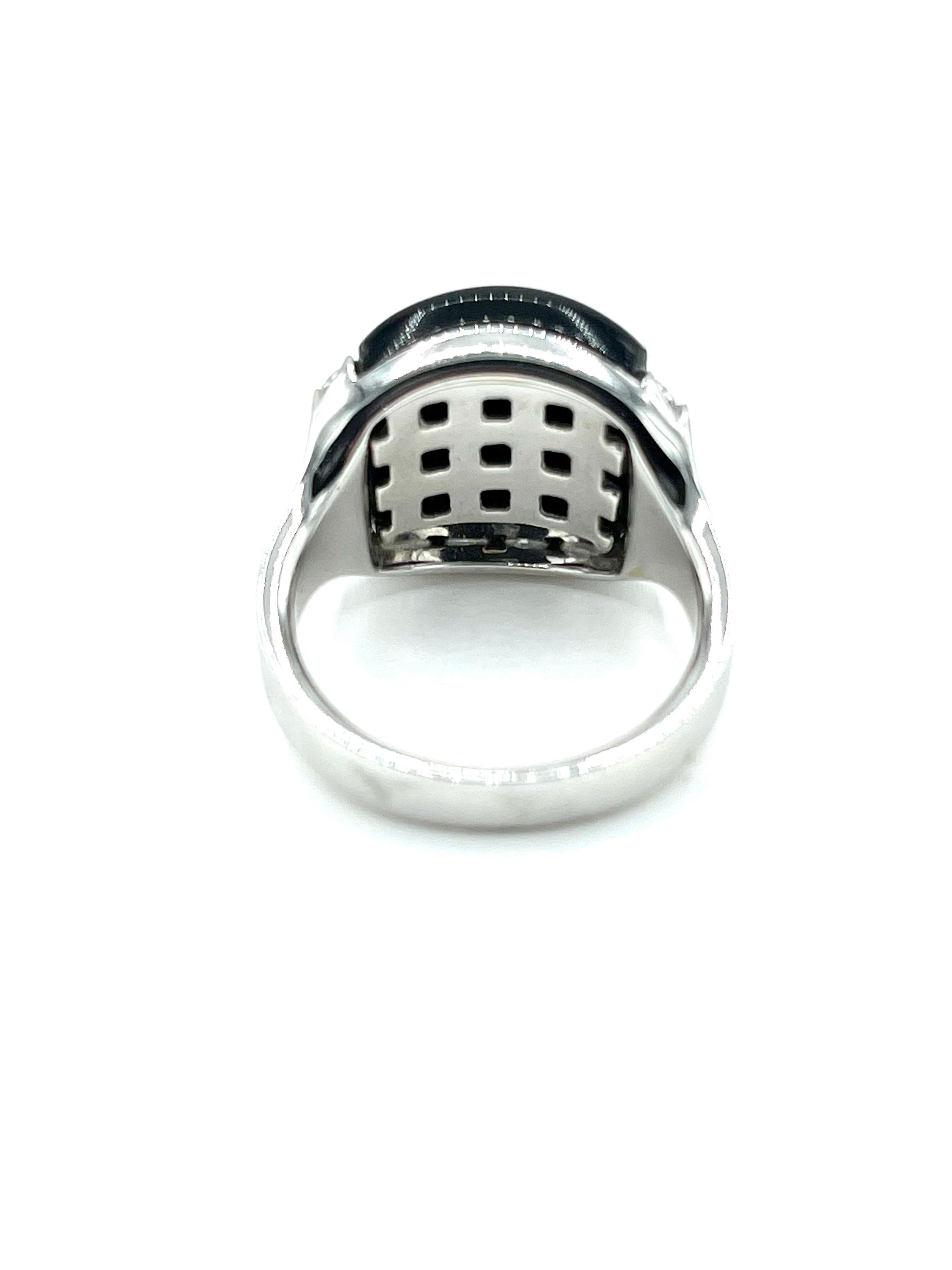 Women's or Men's Chimento Cabochon Cut Onyx and Diamond White Gold Fashion Ring For Sale