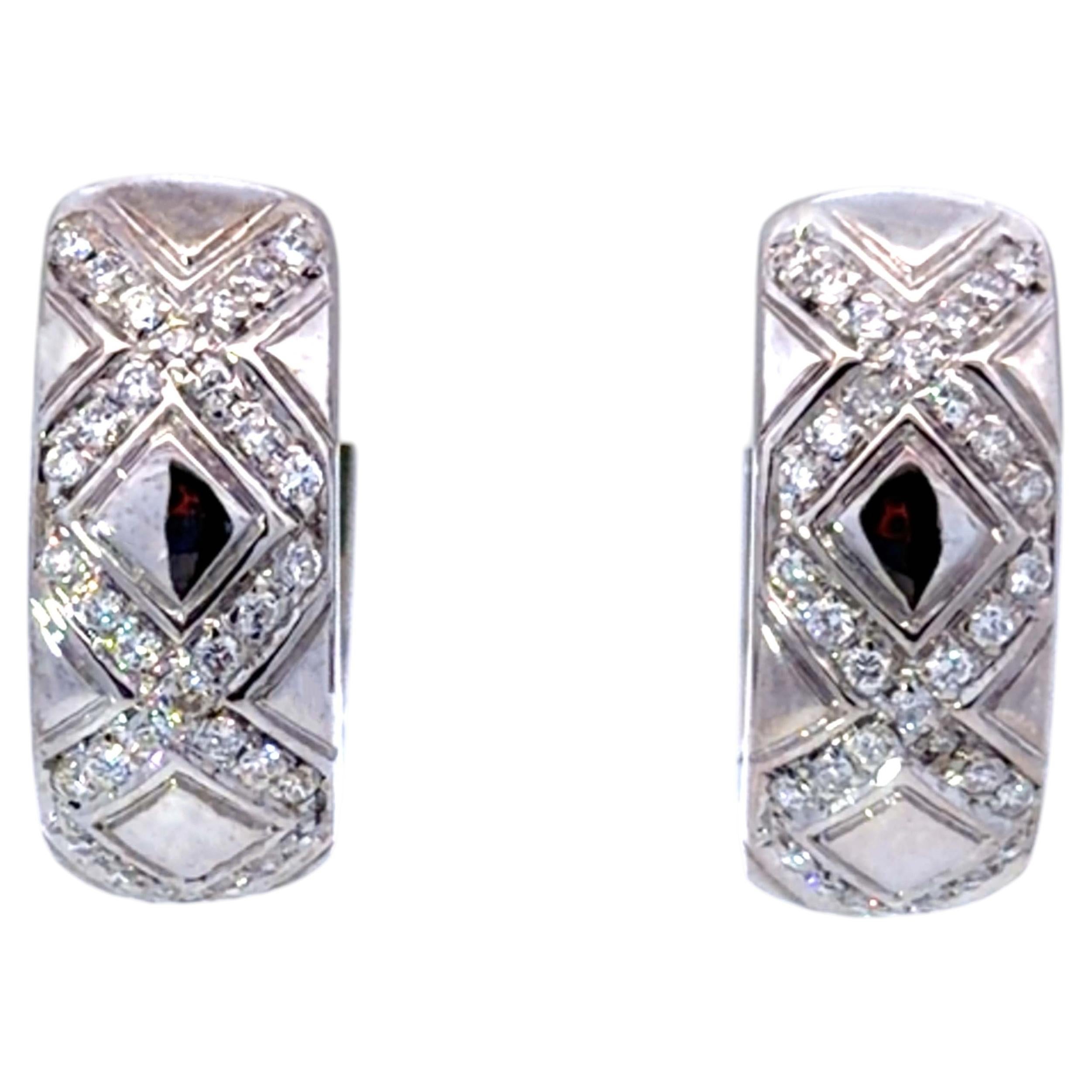 Pre-owned Chimento Designer Diamond Hoop Earrings 18k White Gold