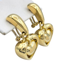 Chimento Double Heart Dangle Earrings in Polished 18 Karat Yellow Gold