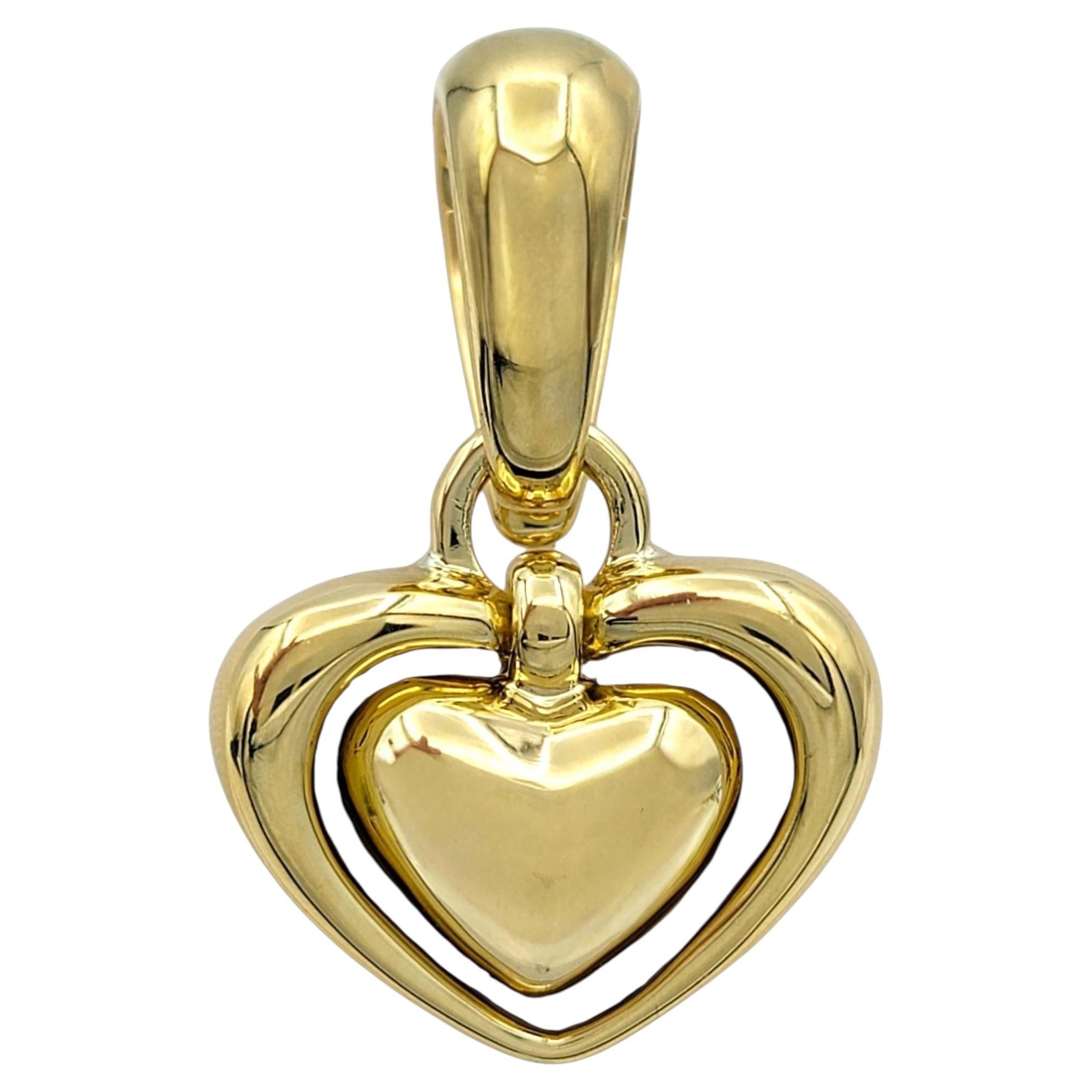 Pre-owned Chimento Double Heart Dangle Pendant In Polished 18 Karat Yellow Gold