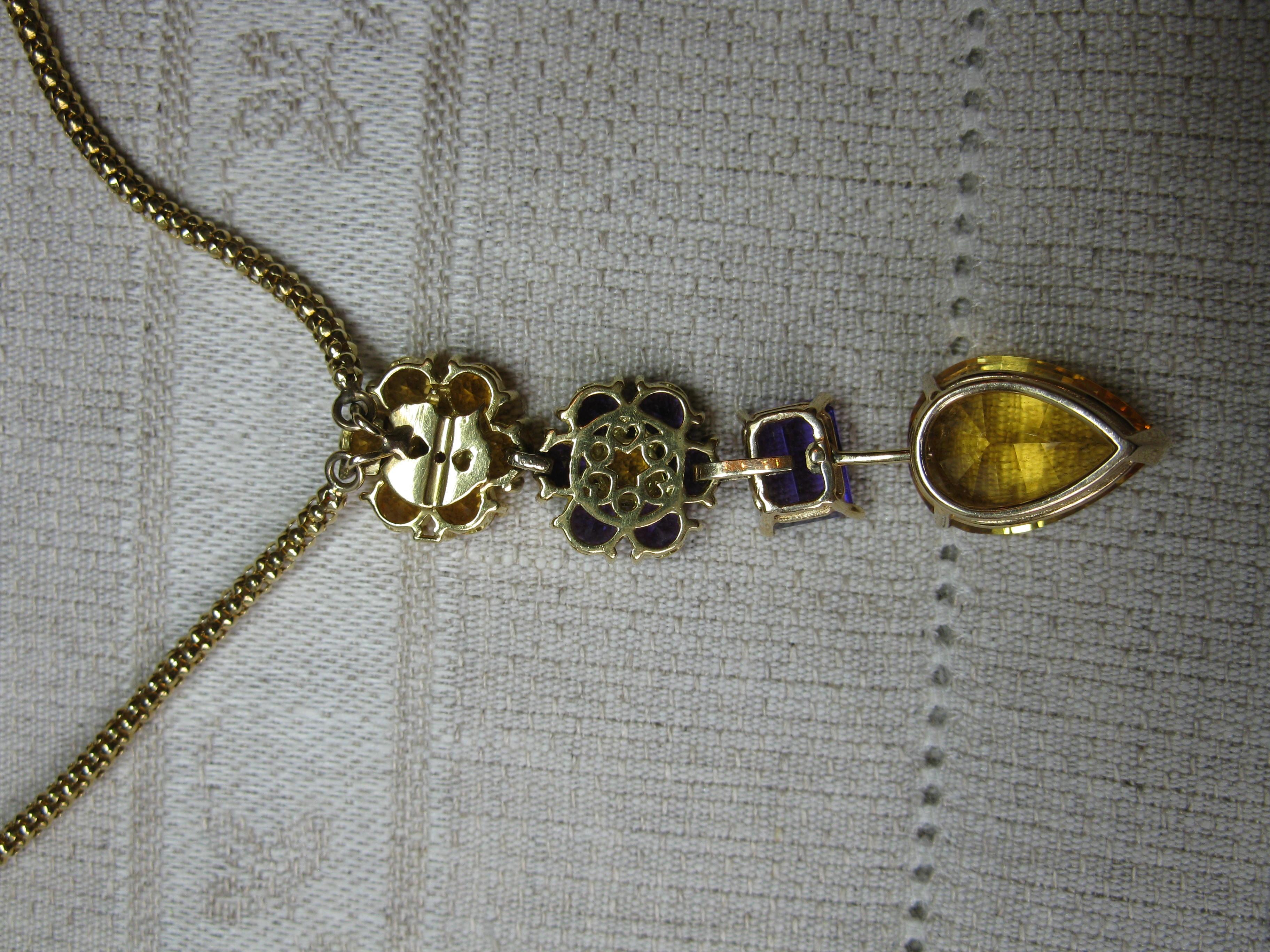 Collar Flor Chimento Citrino Tanzanita Amatista Peridoto Oro 18 Kilates Moderno en venta 4