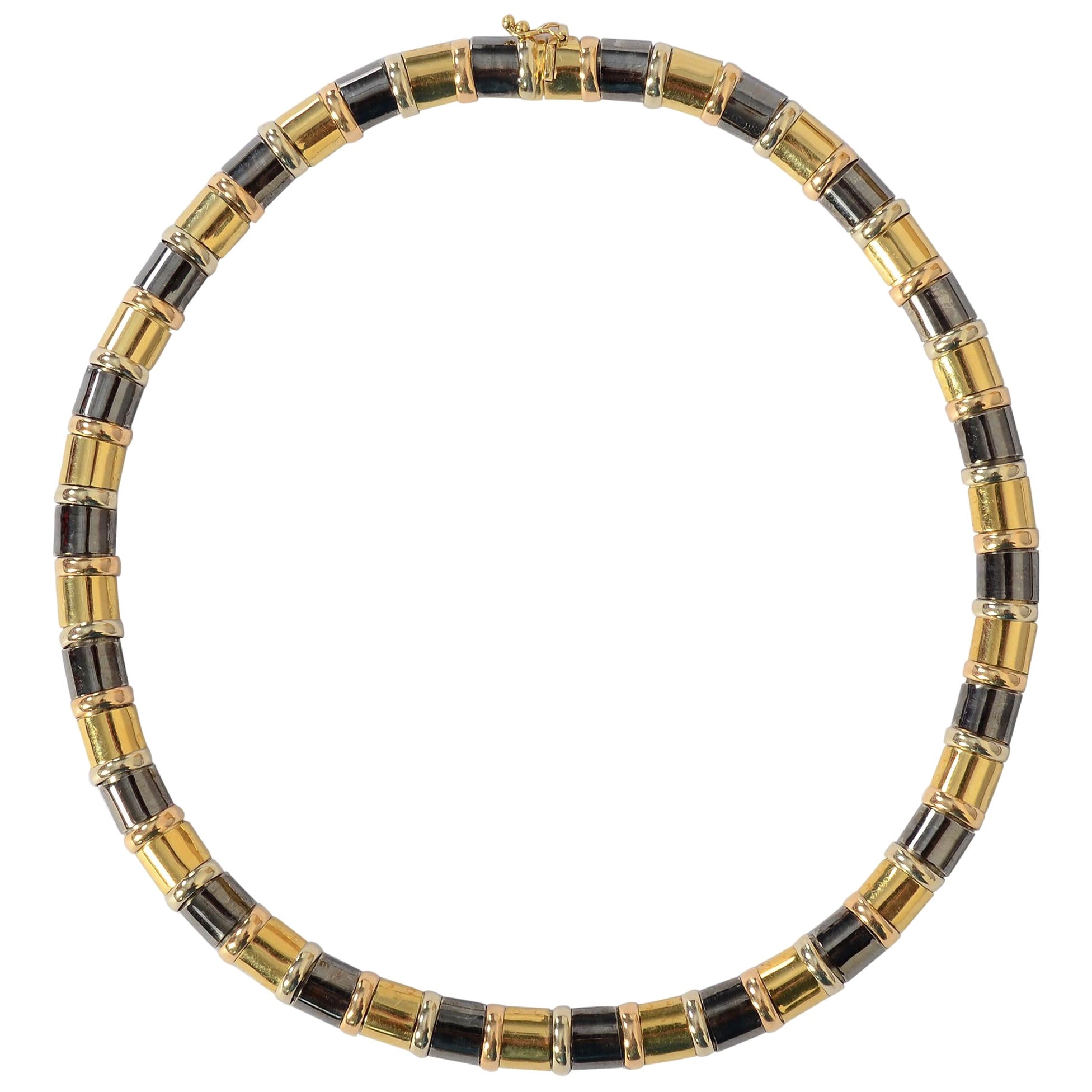 Collier ras du cou en or et argent noirci Chimento