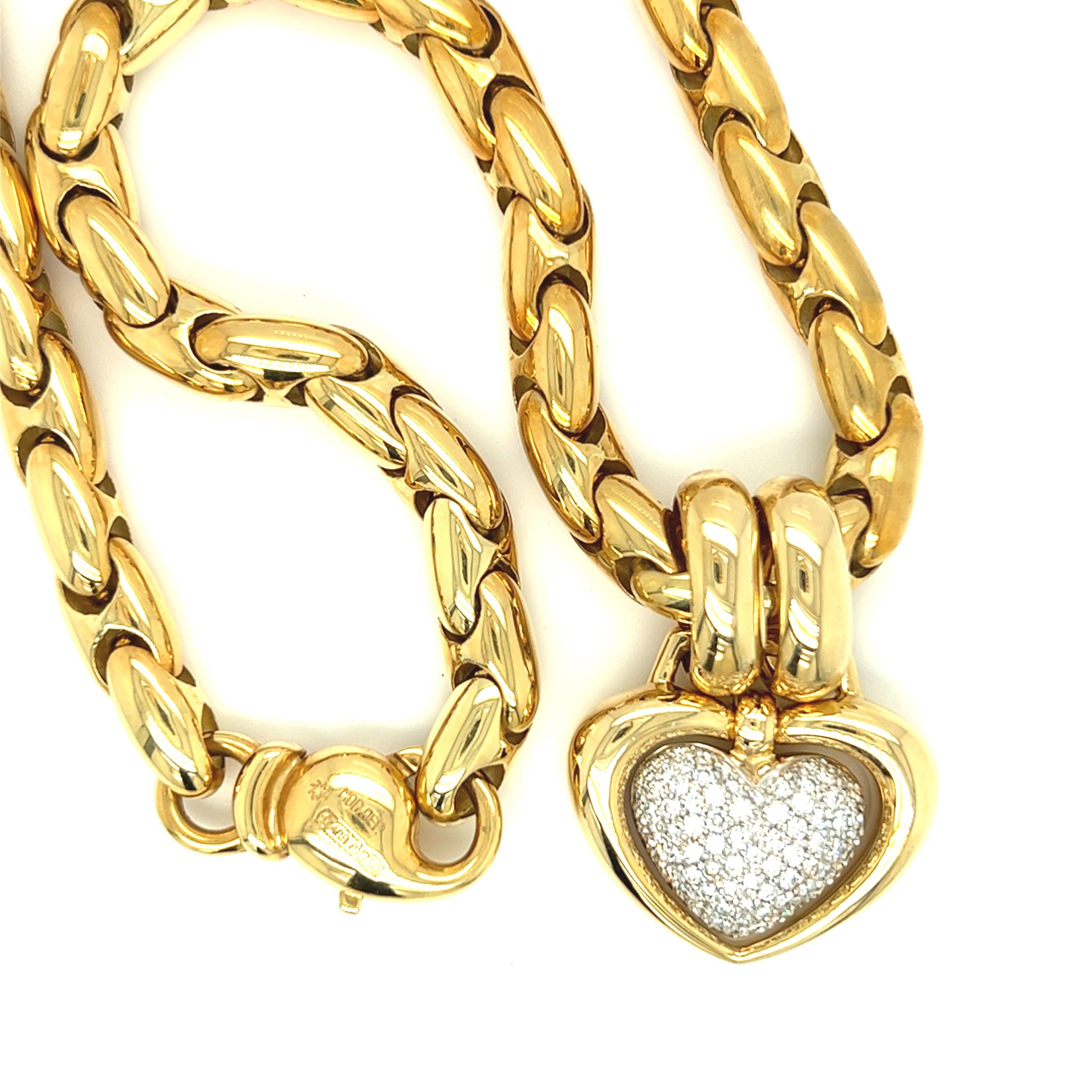 Chimento Heart Pendant Link Chain Necklace 18k Yellow Gold 82 grams In Excellent Condition In beverly hills, CA