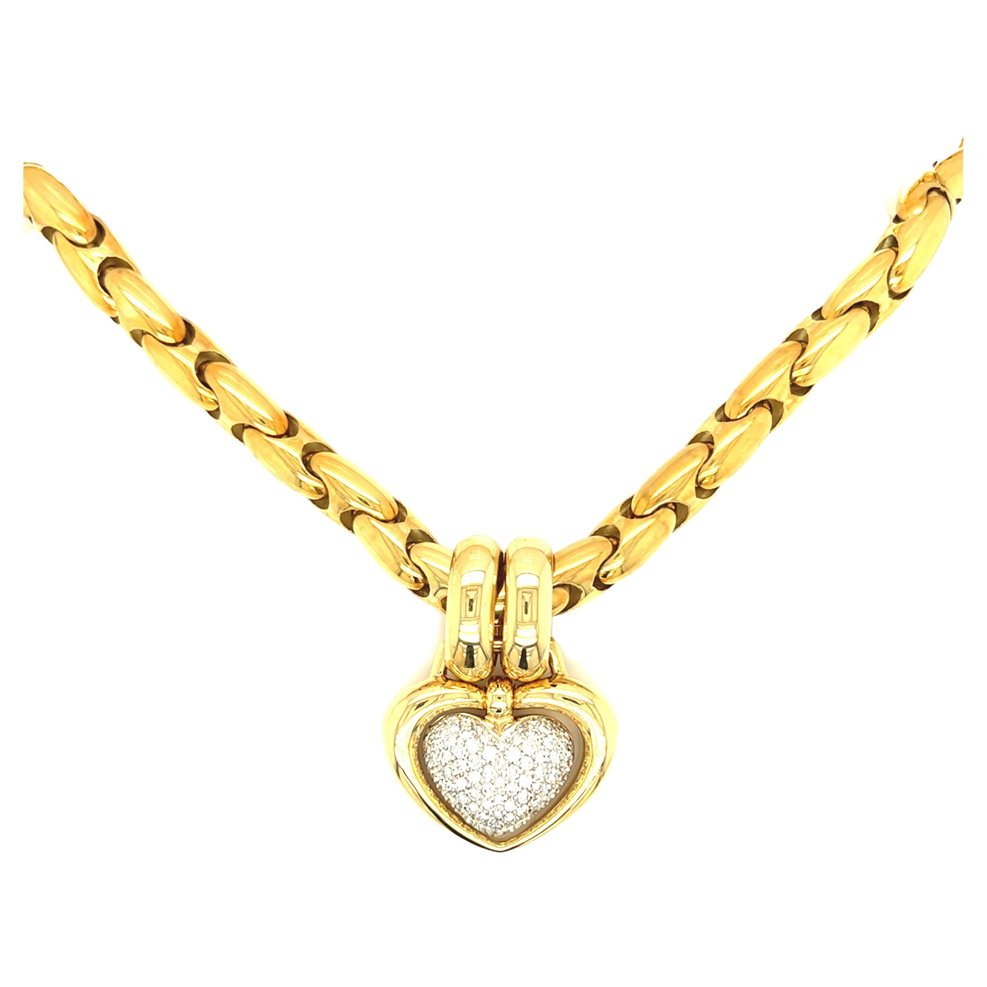 Chimento Heart Pendant Link Chain Necklace 18k Yellow Gold 82 grams