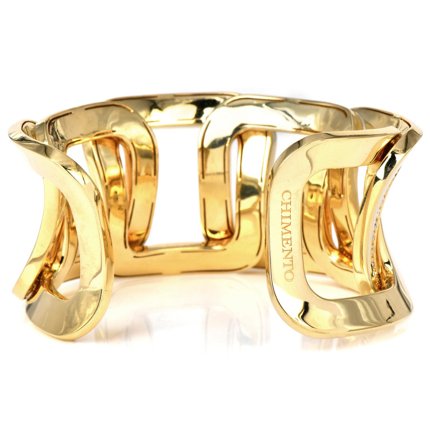 Round Cut Chimento High Polish 4.50cts Diamond 18k Gold Wide Cuff Bangle Bracelet