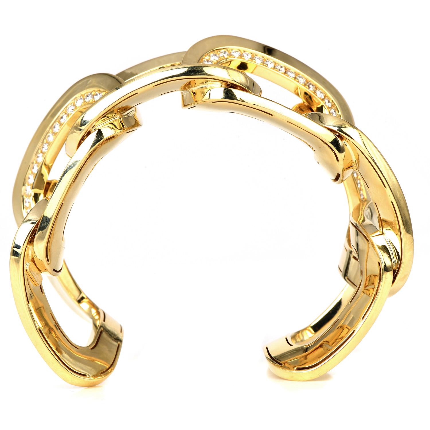 Chimento High Polish 4.50cts Diamond 18k Gold Wide Cuff Bangle Bracelet In Excellent Condition In Miami, FL