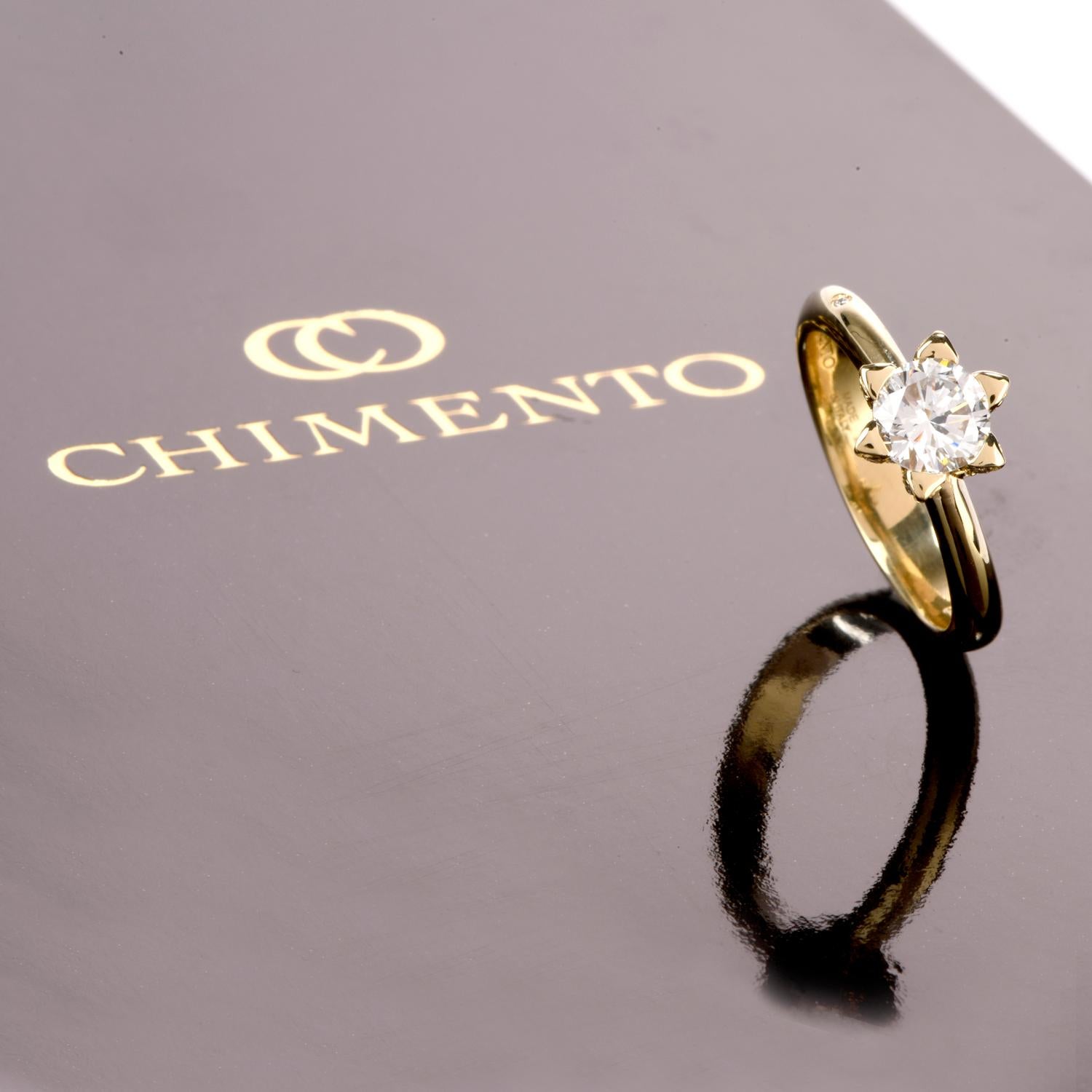 This elegant Contemporary Chimento Solitaire Engagement ring  was crafted in 18K yellow Gold. The Chimento brand epitomizes the age-old Italian goldsmith and fine jewelry tradition through their unique and exclusive creations.  With a perfect