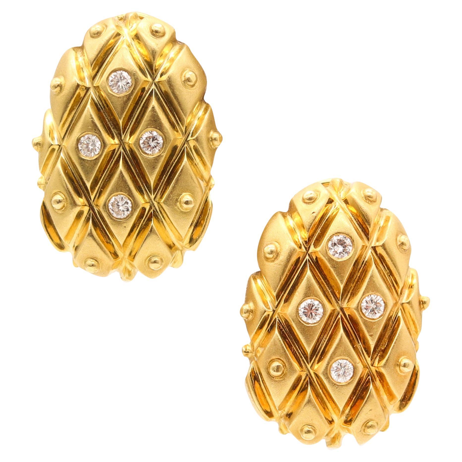 CHIMENTO Italienische gesteppte Clips-Ohrringe in 18Kt Gelbgold mit VS Diamanten